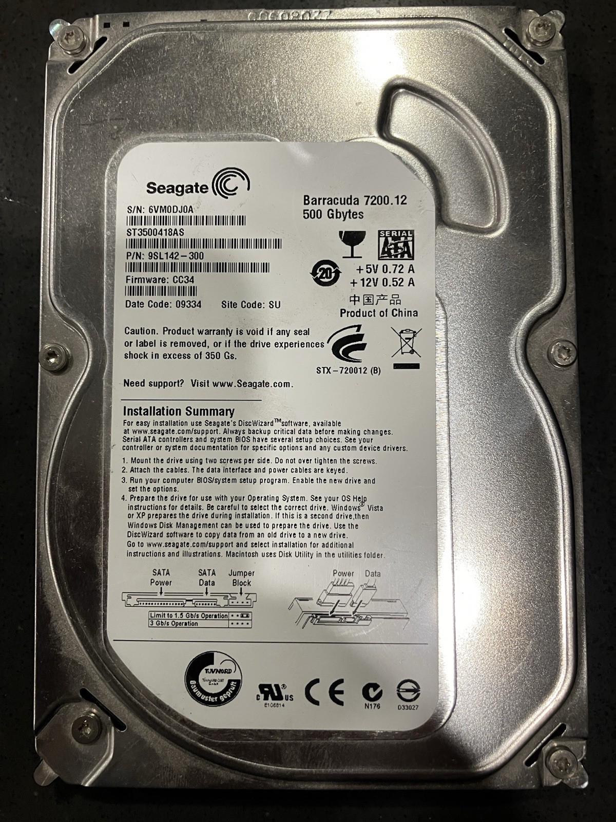 Seagate Barracuda 500GB Internal 7200RPM 3.5" (ST3500413AS) HDD
