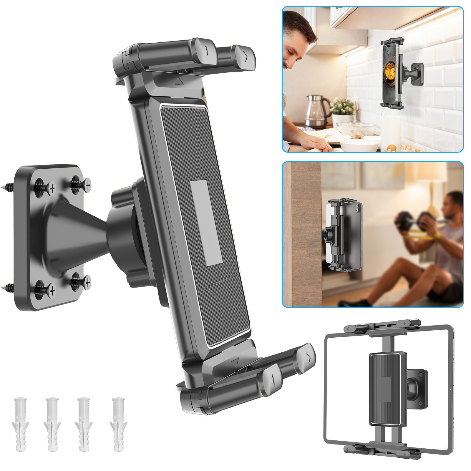 360° Rotation Tablet Phone Wall Mount Holder for Kitchen Office Gym Classroom