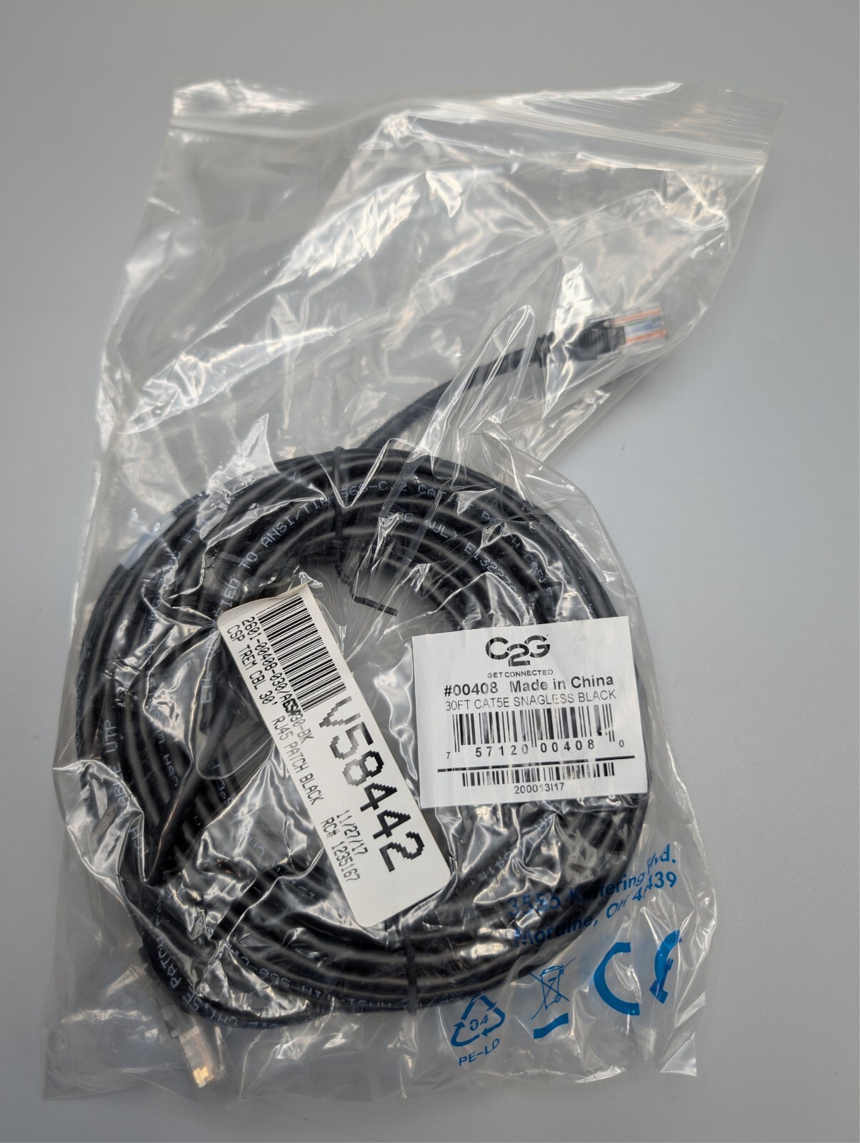 C2G 30ft CAT5E Snagless Unshielded (UTP) Ethernet Cable Black