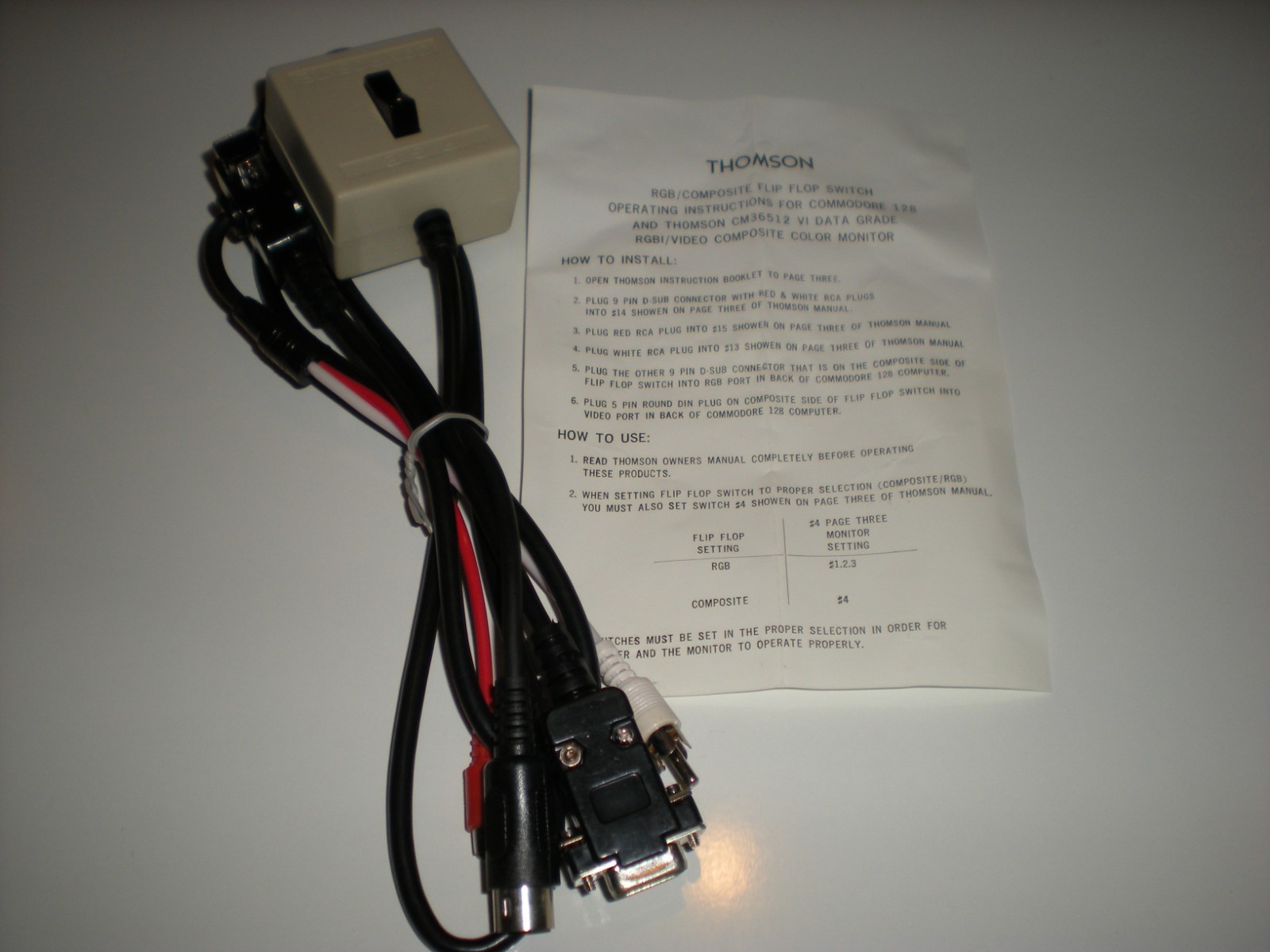 Rare Commodore 64 & 128 RGB & composite video cable for Thomson CM36512 monitor