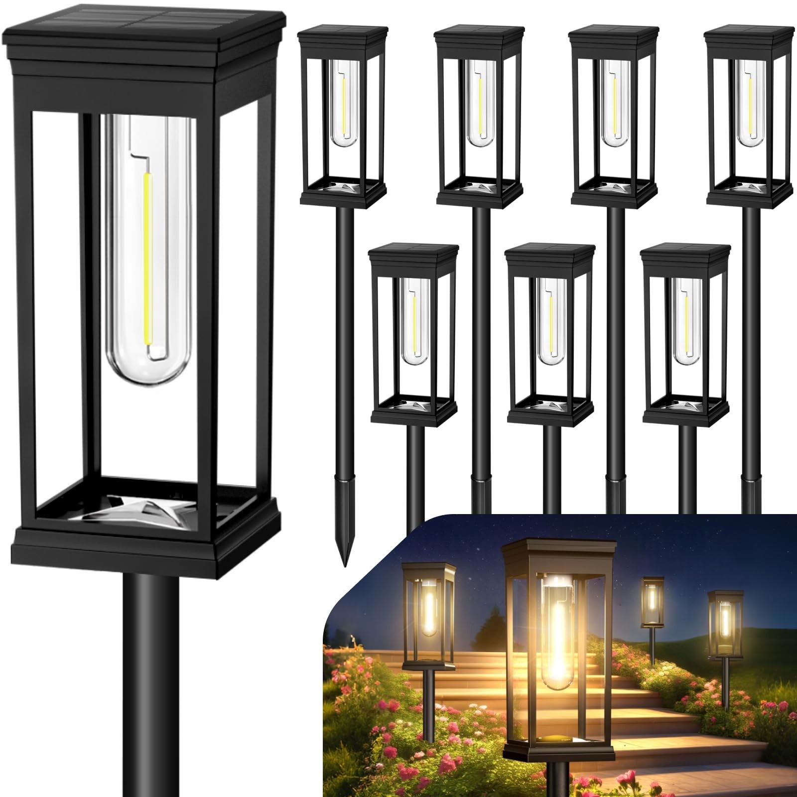 Upgraded Square Solar Pathway Lights Outdoor - 8 Pack, IP65 Waterproof & Supe...