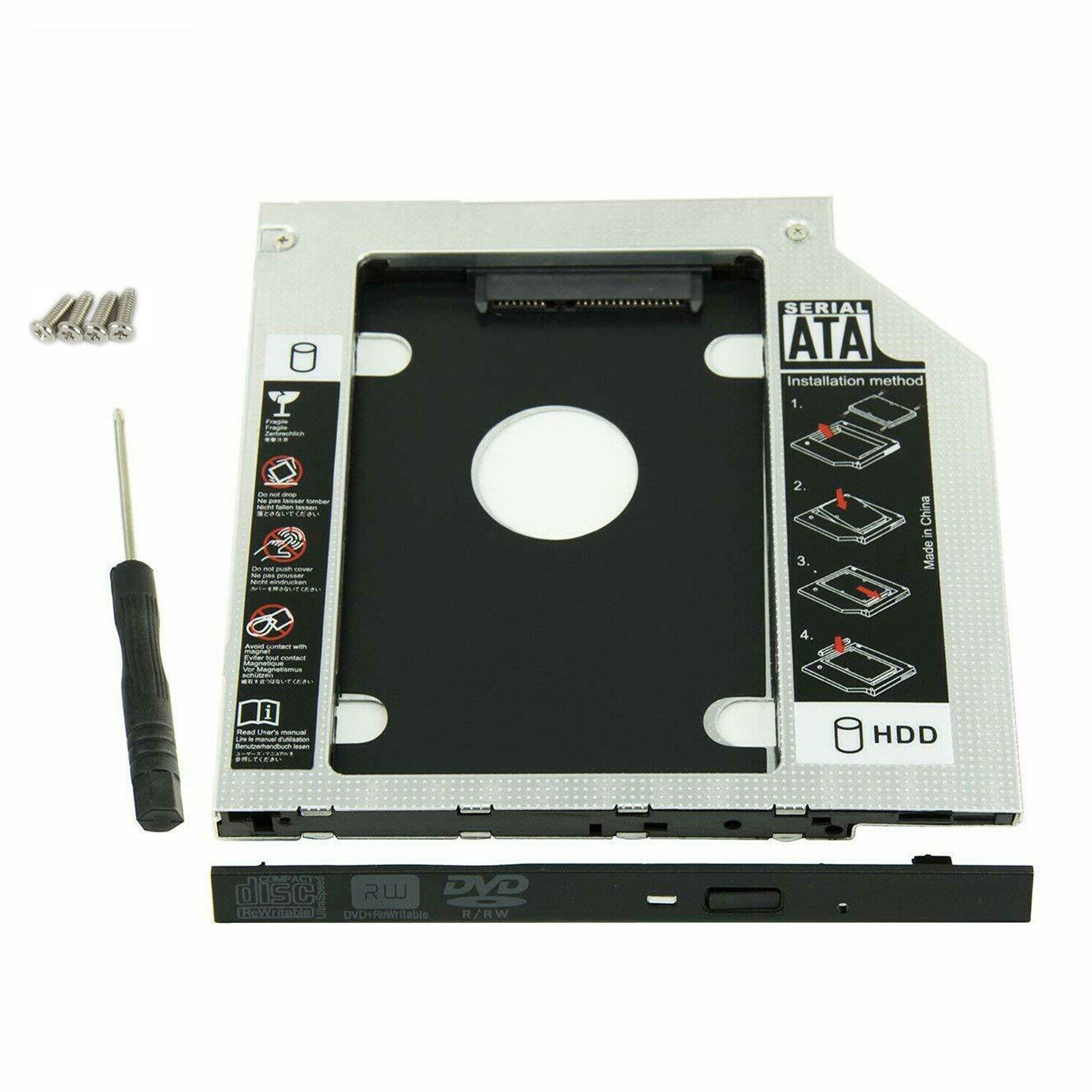 12.7mm Universal for SATA 2nd HDD SSD Hard Drive Caddy CD/DVD-ROM Optical Bay US