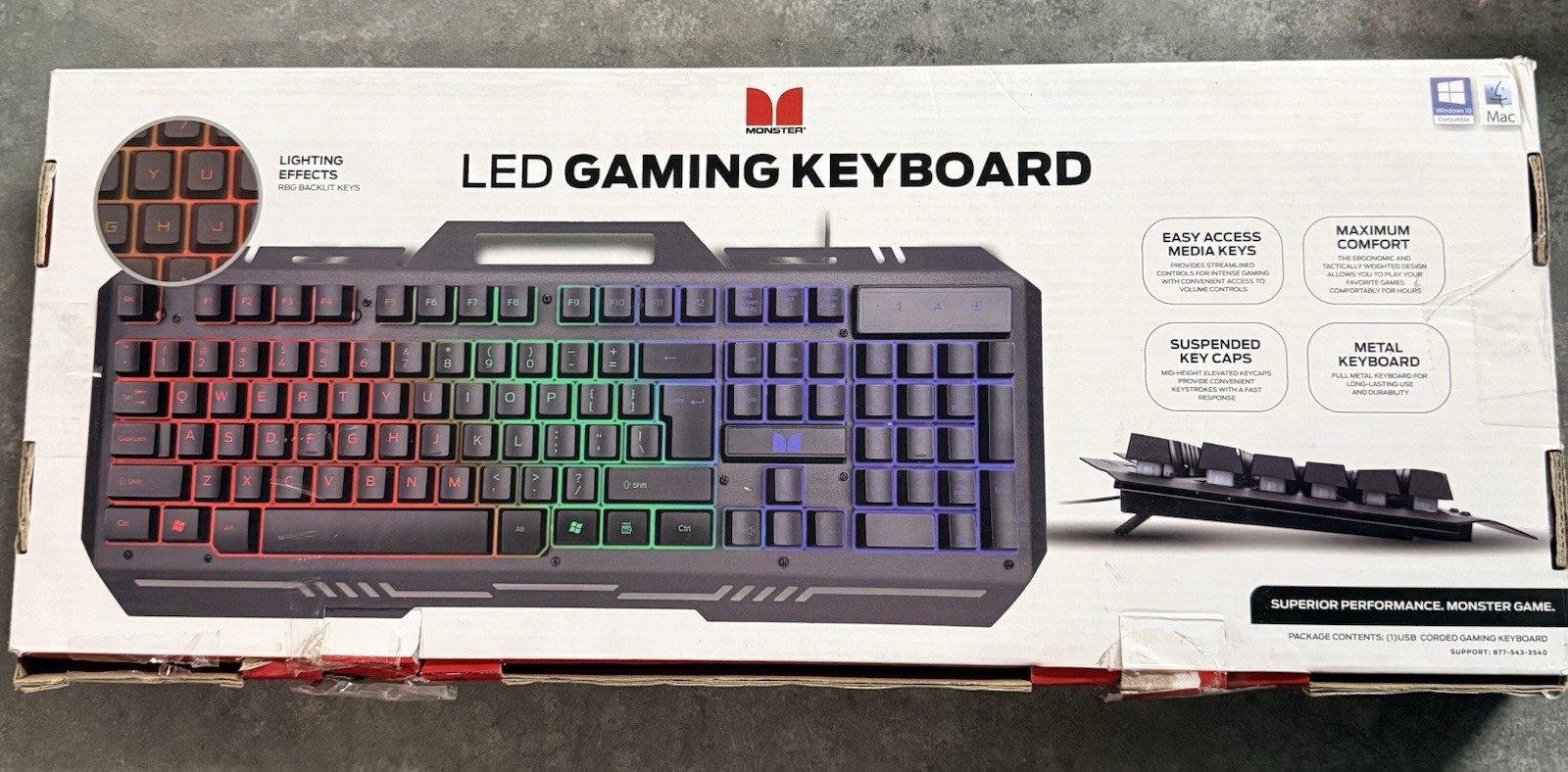 Monster Gaming Keyboard LED Illuminated Plug & Play Metal Multicolor Black