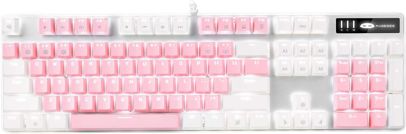 MageGee MK-Storm Mechanical Gaming Keyboard & Blue Keycap Set - Pink / White
