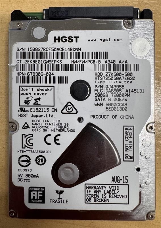 HGST Z7K500-500 2.5 Inch SATA Hard Disk Drive 500GB 5400RPM Lenovo 0J43955