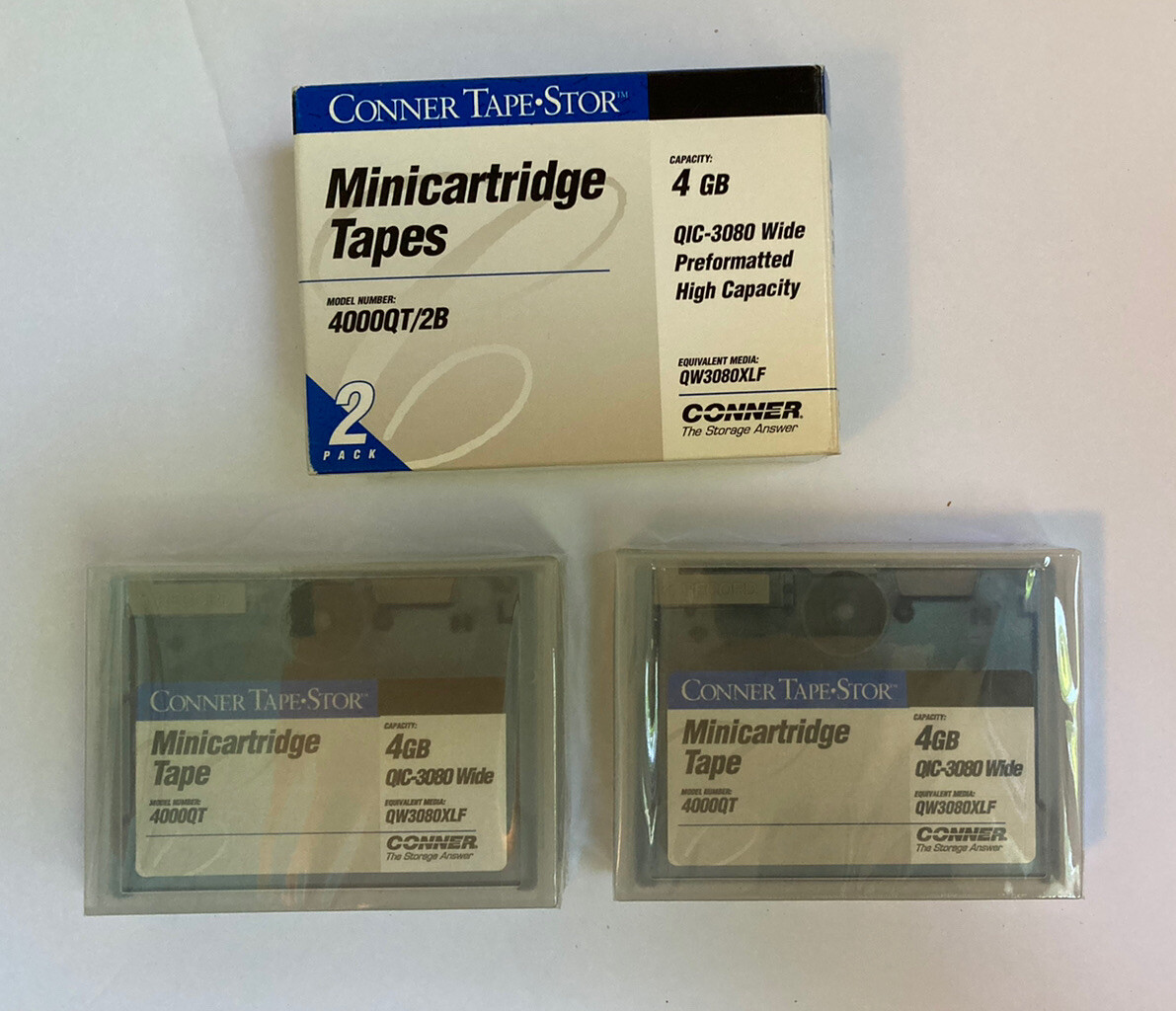 NEW SEALED 2pk Conner 4000QT 4GB Data Tape MiniCartridge QIC-3080 Wide QW3080XLF