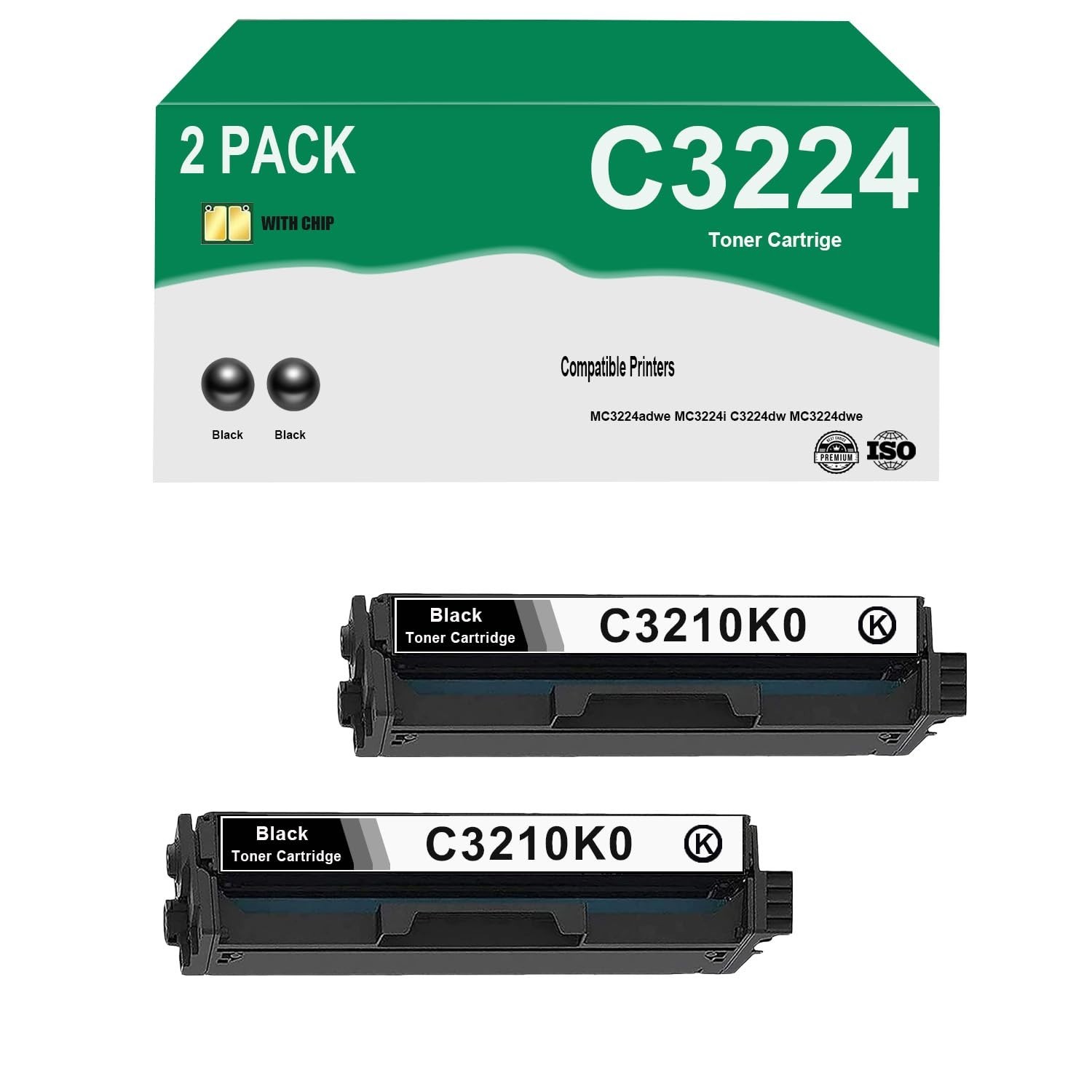 C3210 C3224 Black Toner 2-Pack for MC3224 MC3426 w/Chip NEW