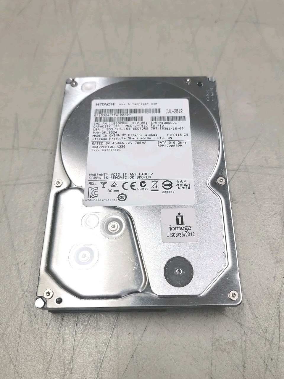 Hitachi 0F12627 HUA722010CLA330 1TB 3Gbps 3.5" 7200 RPM SATA Hard Drive