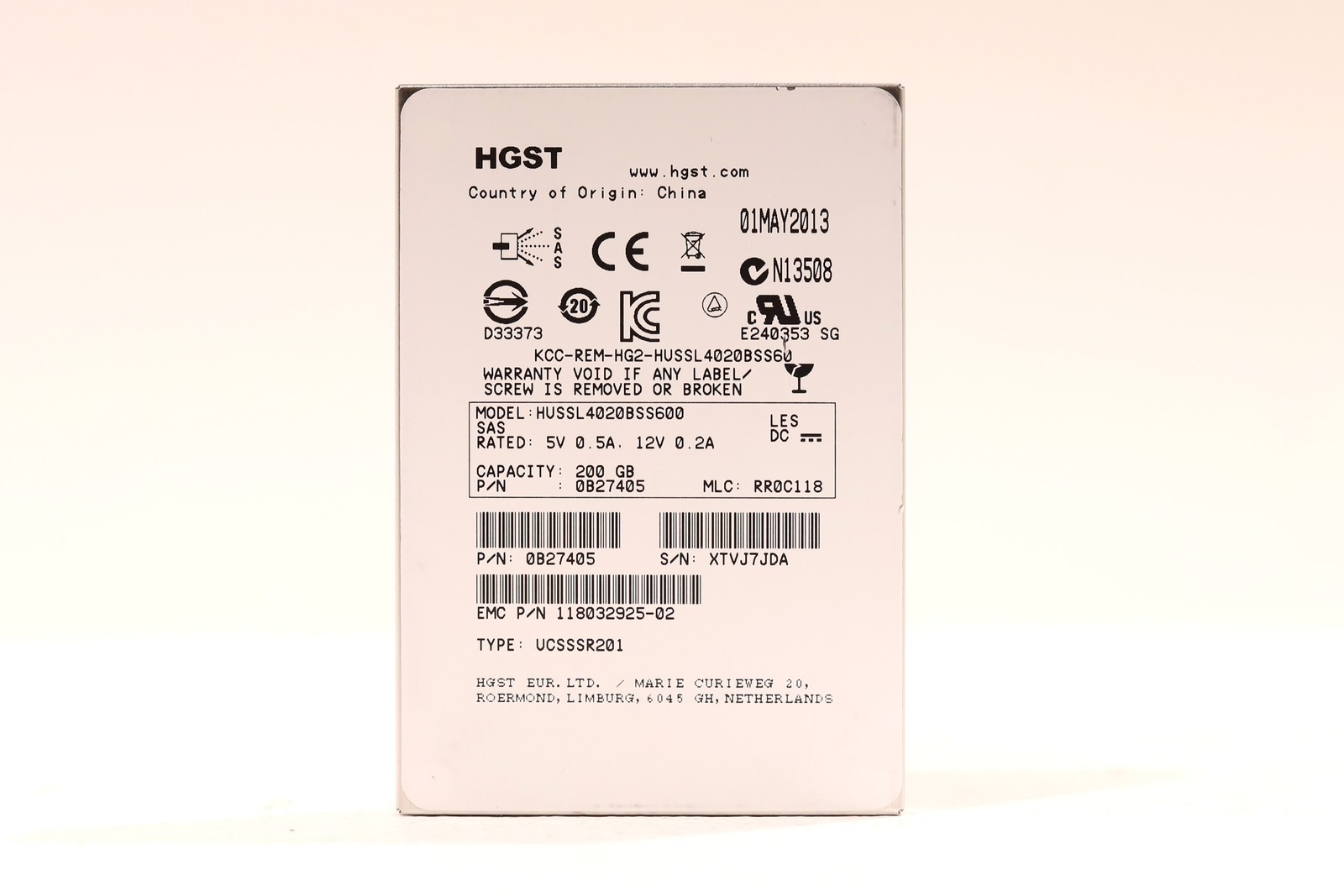 EMC HUSSL4020BSS600 200GB 2.5" 6Gb/s SAS Solid State Drive P/N: 118032925-02