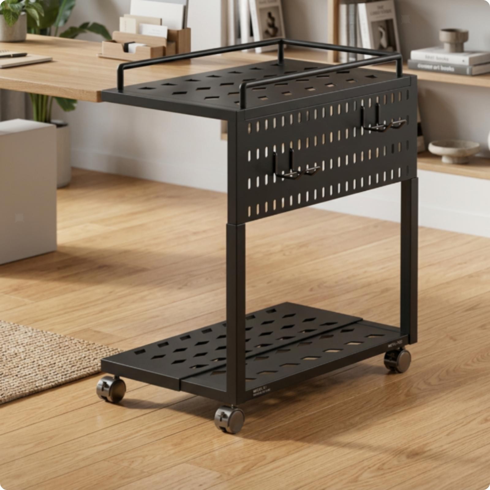 2-Tier Computer Desk Stand with Wheels | Ventilated, for Home Office Black