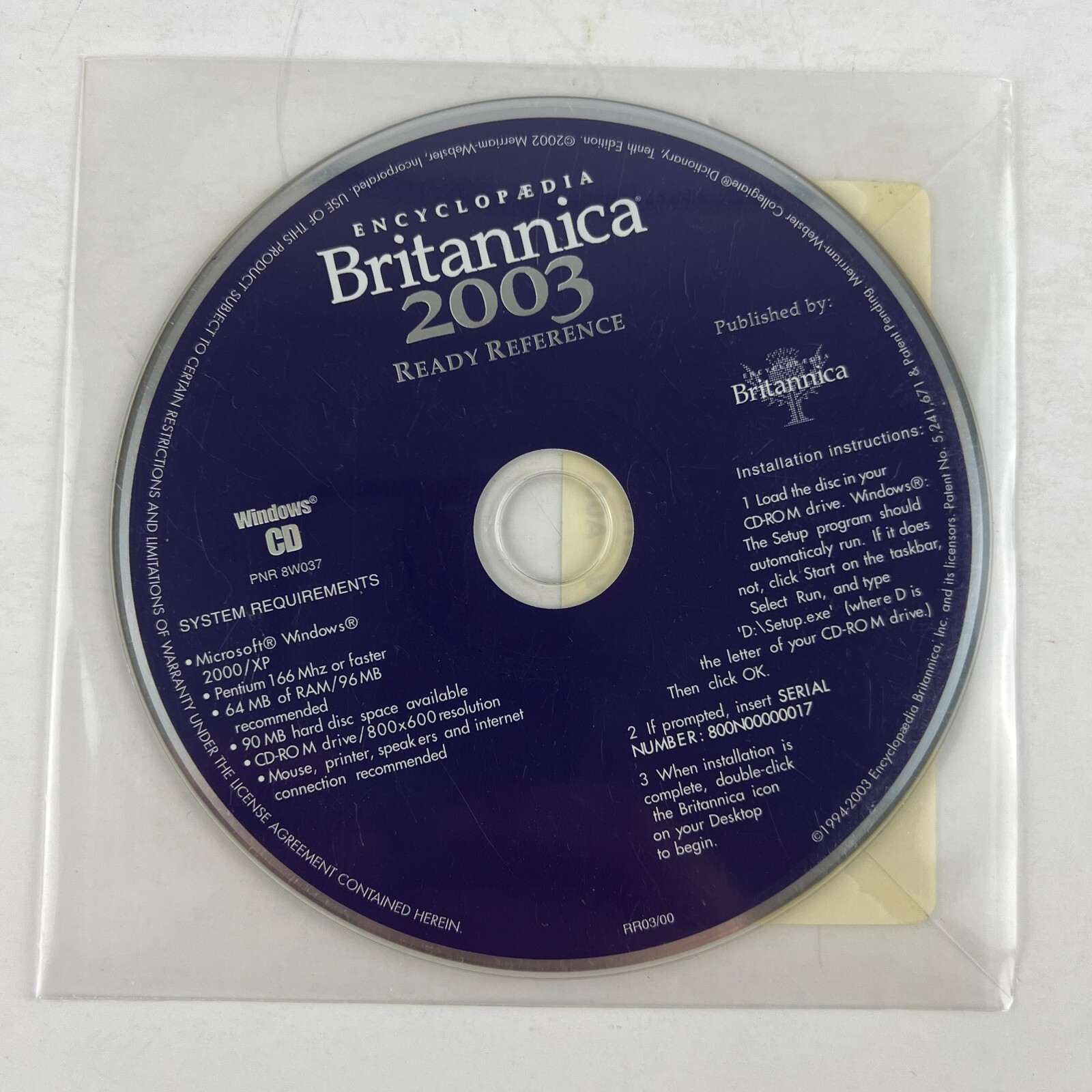 Encyclopaedia Britannica 2003 Ready Reference PC CD-ROM Windows Mac Disc SEALED