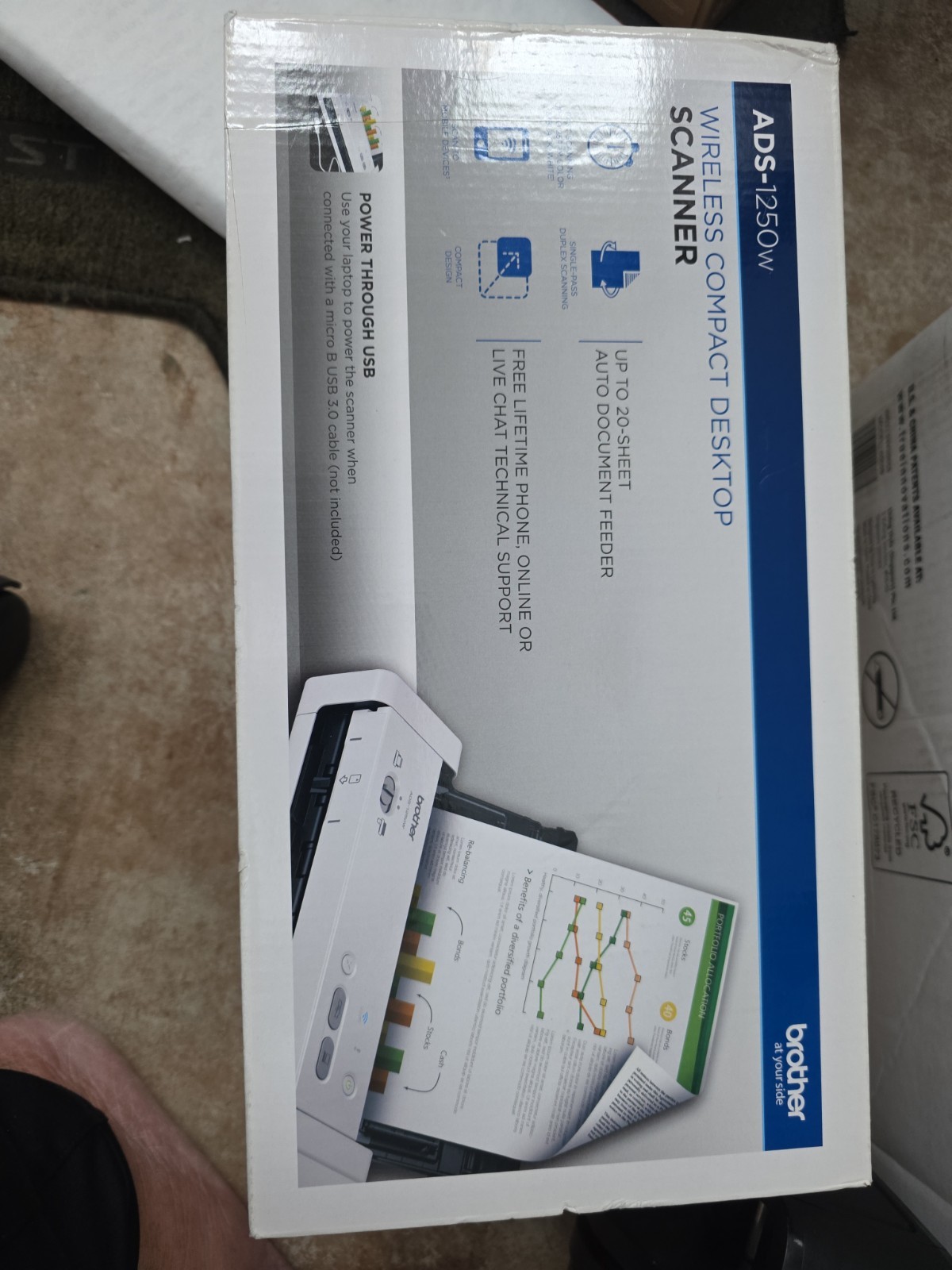 Brother ADS-1250W Wireless Compact Desktop Scanner - White