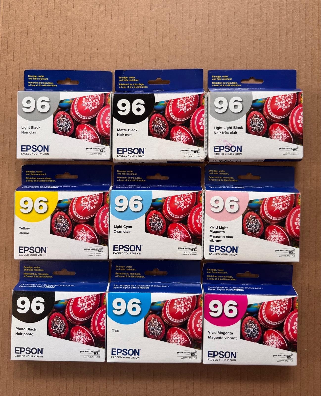 2020-2022 NIB 9 GENUINE Epson 96 T096 ink For R2880 Set T0961-T0964-T0966-T0969