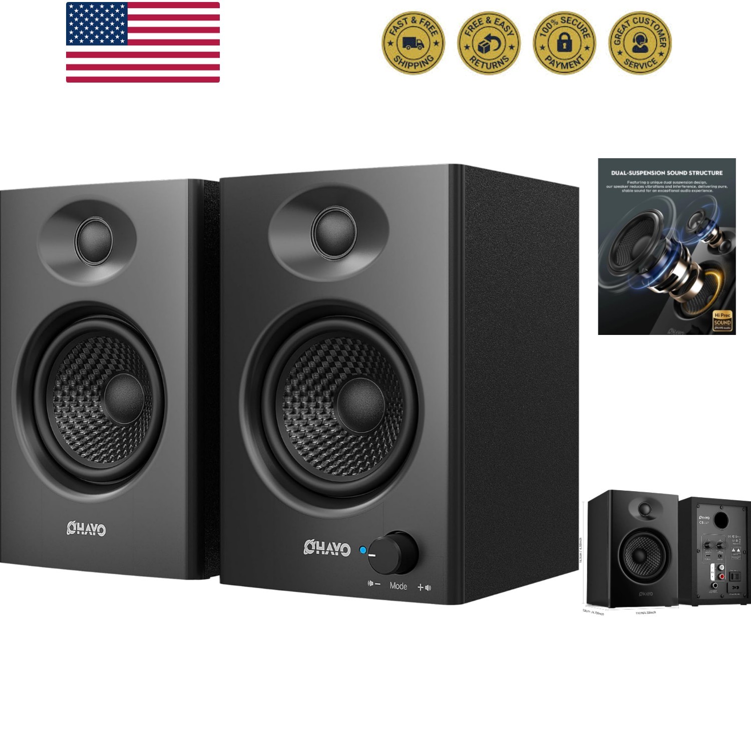 Stylish 60W Active Bookshelf Speakers with Crystal-Clear Bluetooth 5.3 Sound