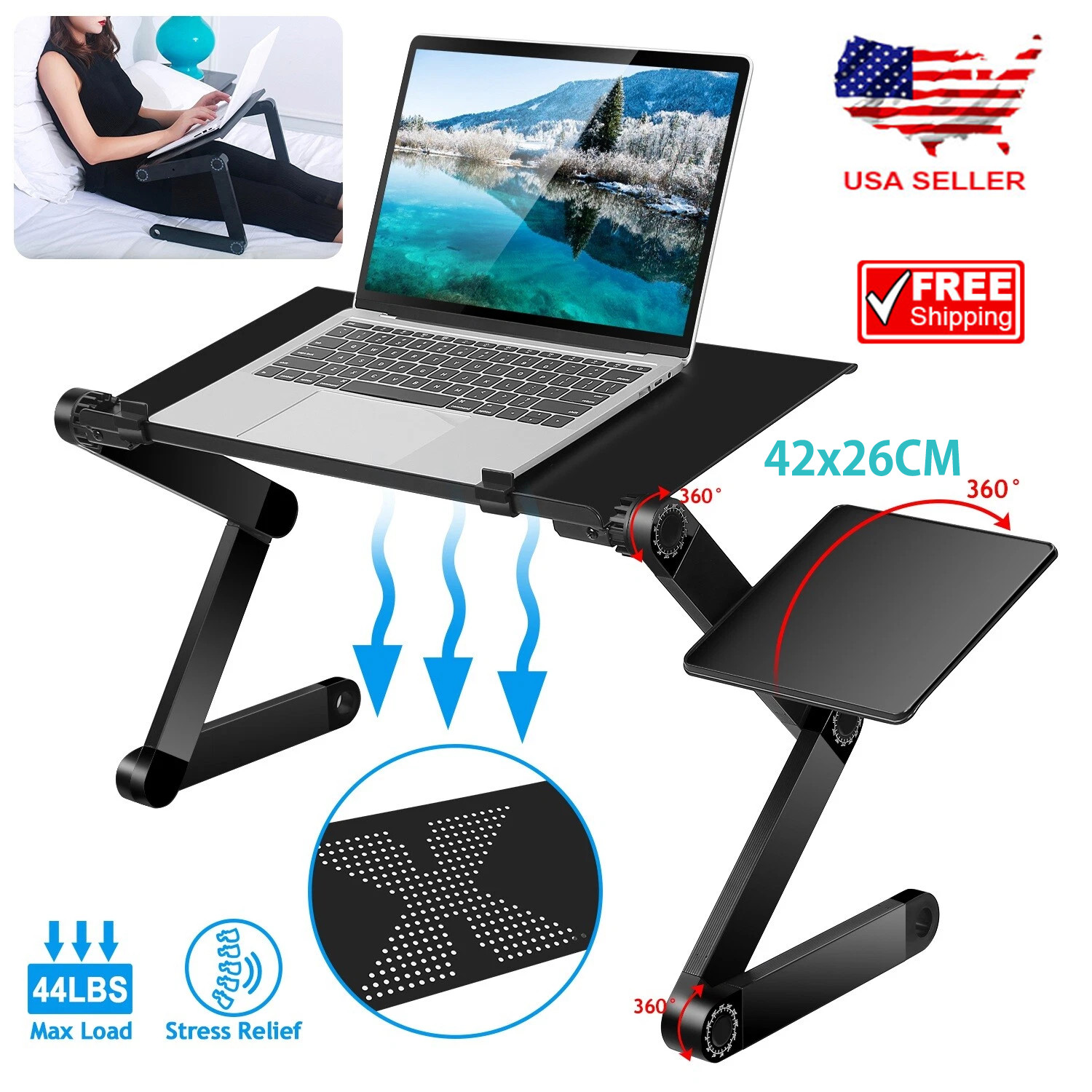 ❤️360° Adjustable Laptop Table Stand Lap Sofa Bed Tray Foldable PC Notebook Desk