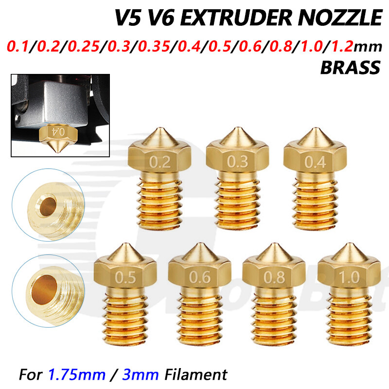 0.1mm to 1.2mm V5 V6 Brass Extruder Nozzle 3D Printer M6 for 1.75mm 3mm Filament