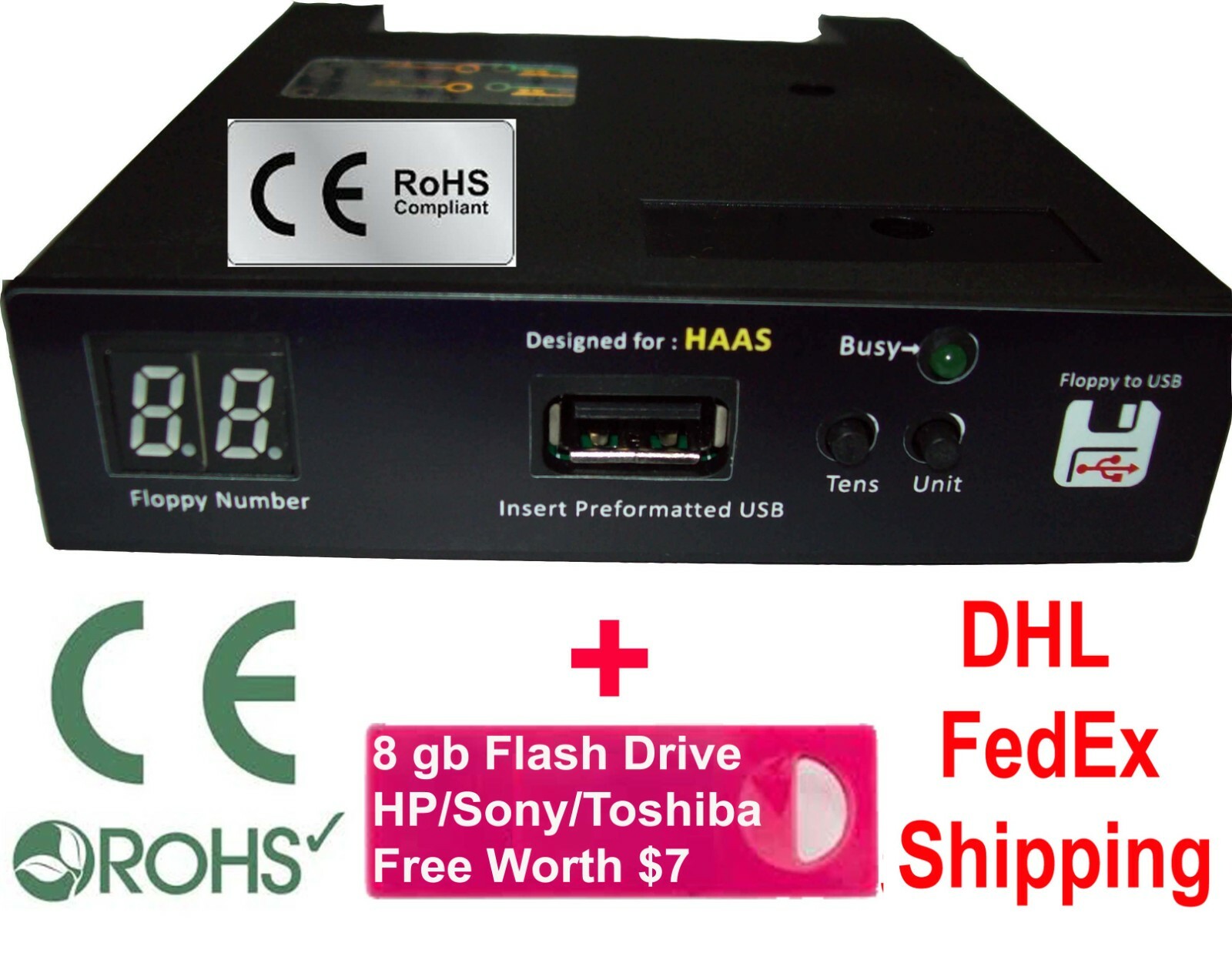 Floppy to USB Converter for Haas CNC Machines + 16 gb 