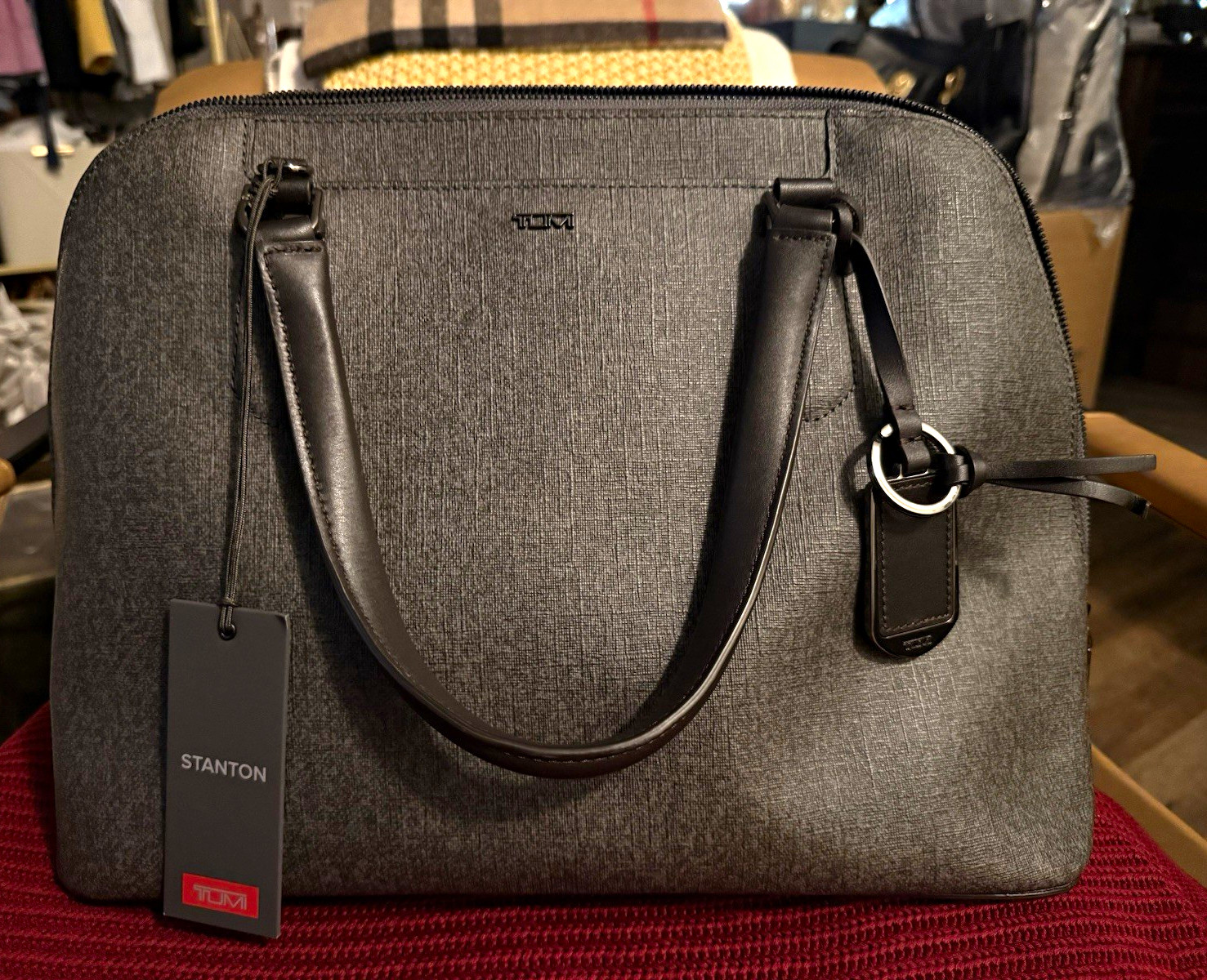 Tumi Stanton Laptop Briefcase Gray/Black Solid Padded Zipper Closure Bag