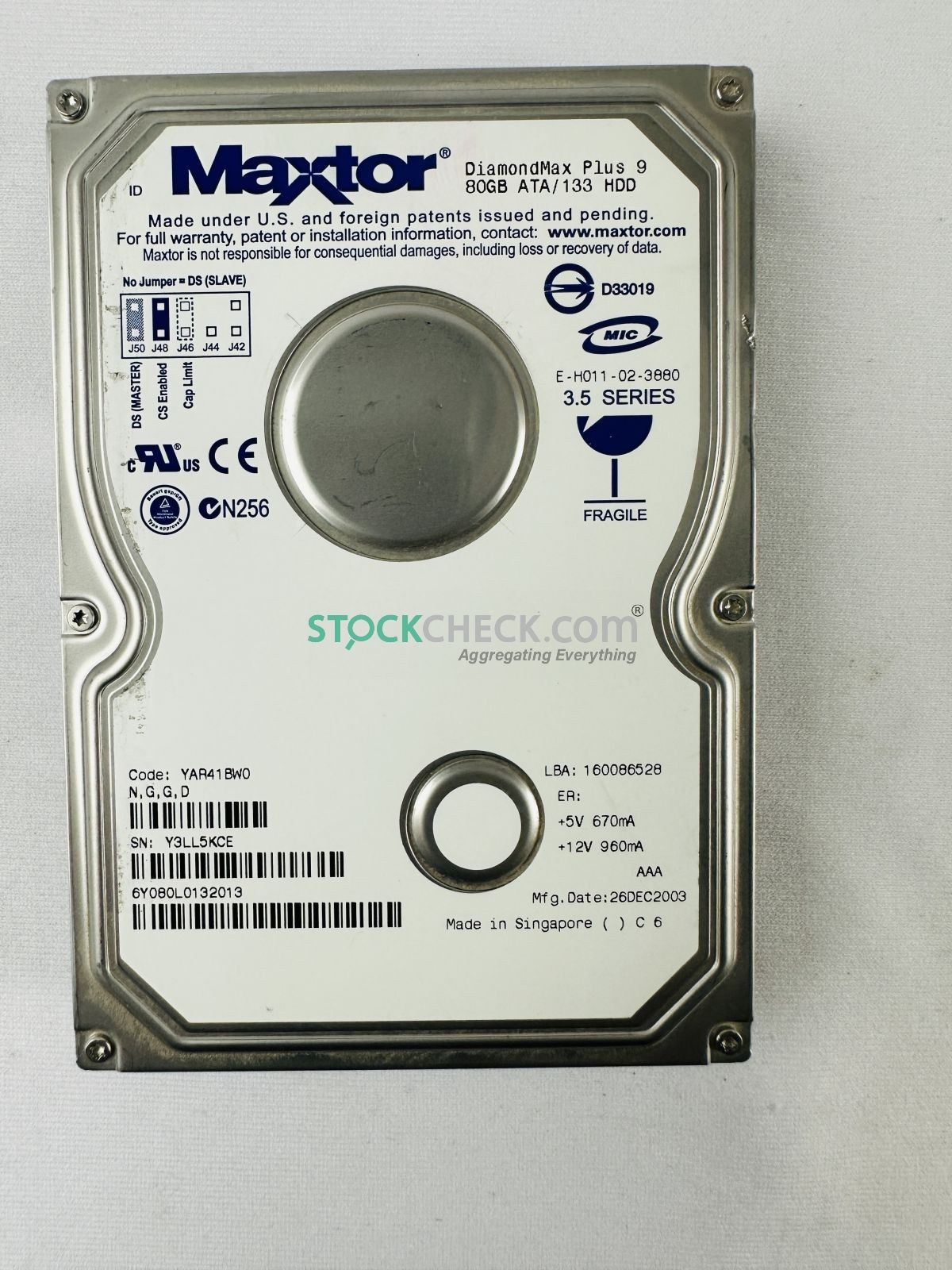 Maxtor YAR41BW0 6Y080L0132013 80GB ATA/133 Hard Disk Drive