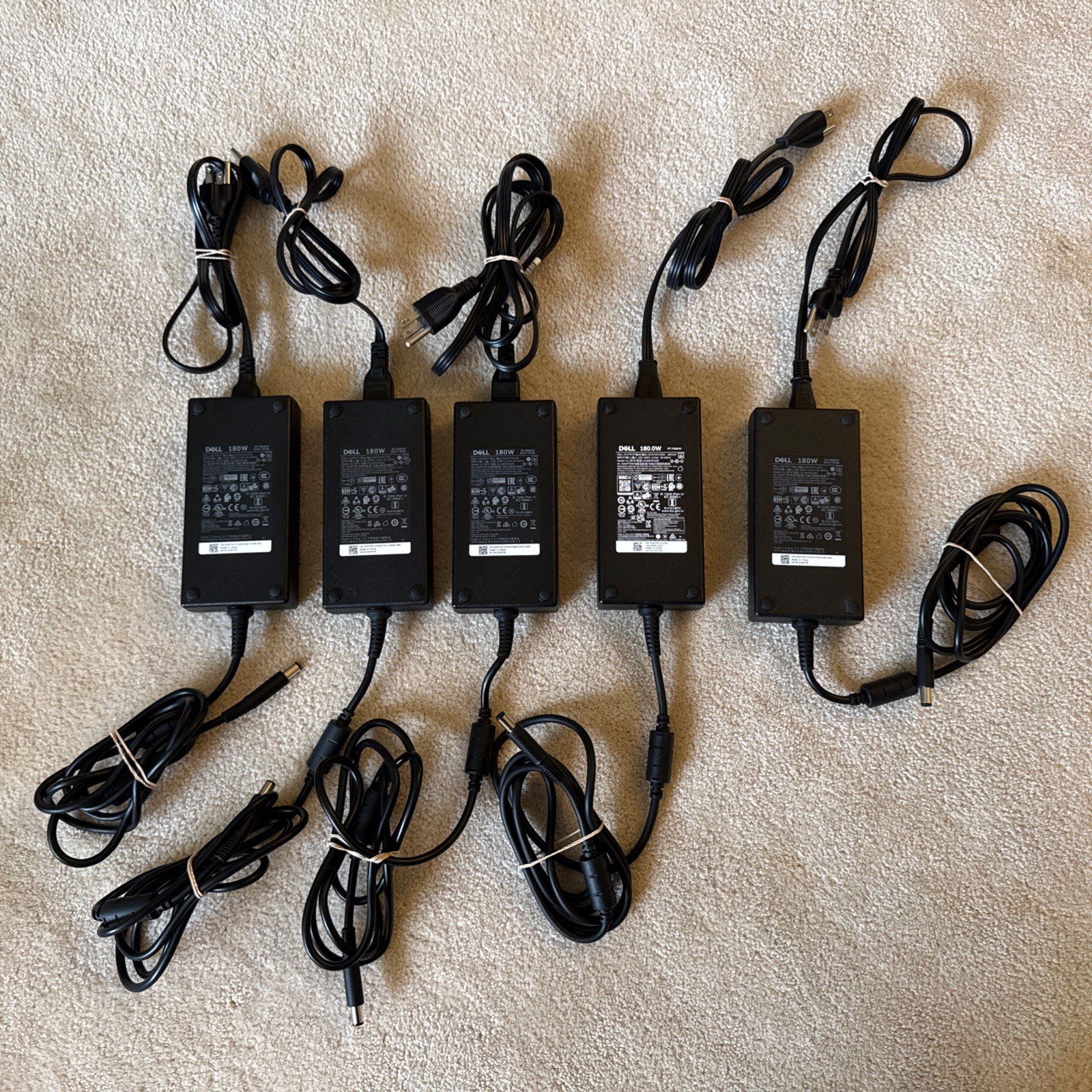 Lot Of Five (5) DELL 180W 19.5V AC Adapters -  HA180PM180 OEM