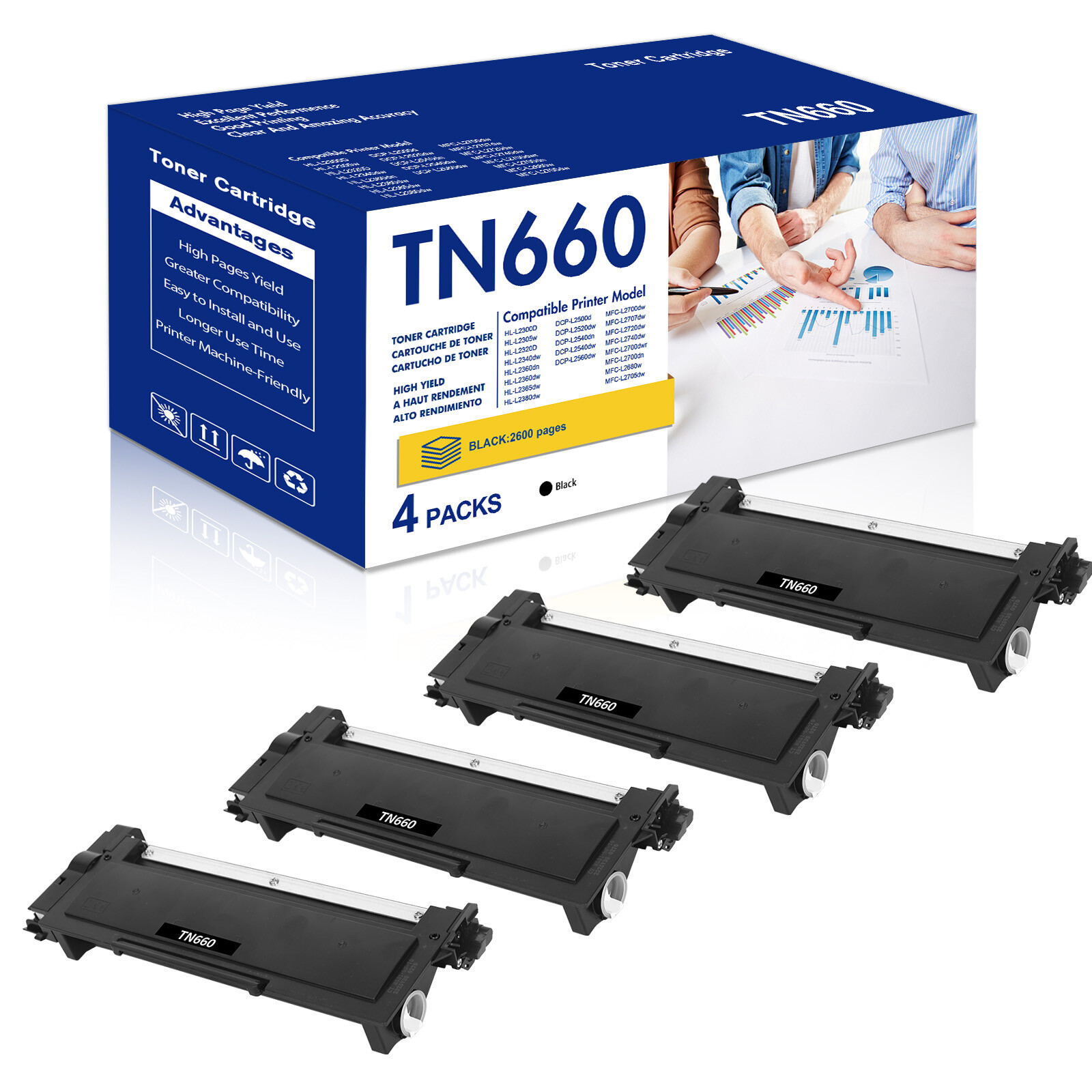 TN660 4PK(Black) Replacement For Brother Toner Cartridge HL-L2380DW MFC-L2680W