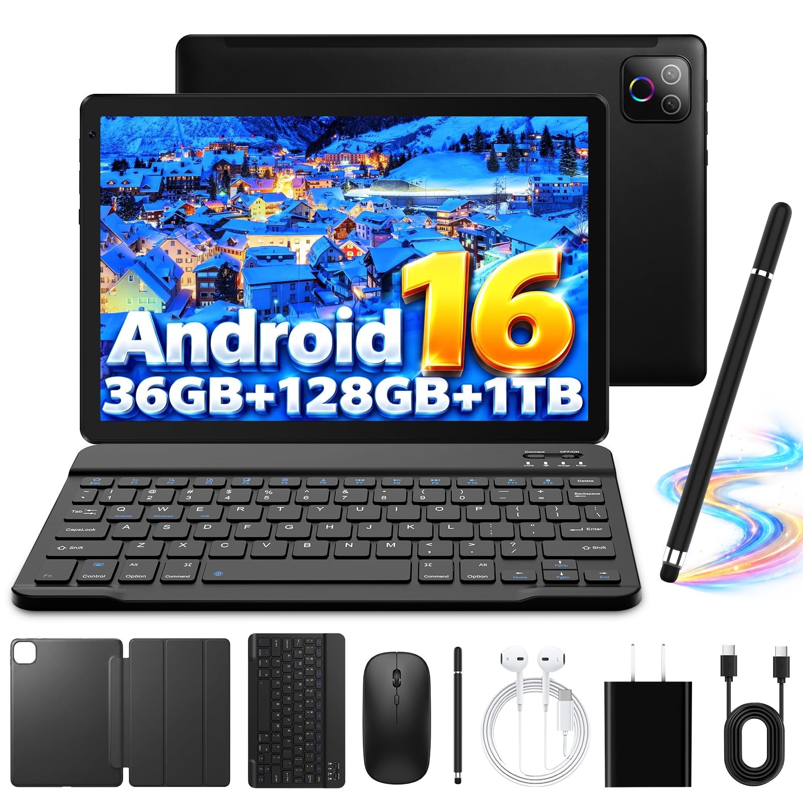 Android 16 Tablet 10 Inch, Octa-Core, 36GB RAM 128GB ROM 1TB,WiFi 6, BT 5.4