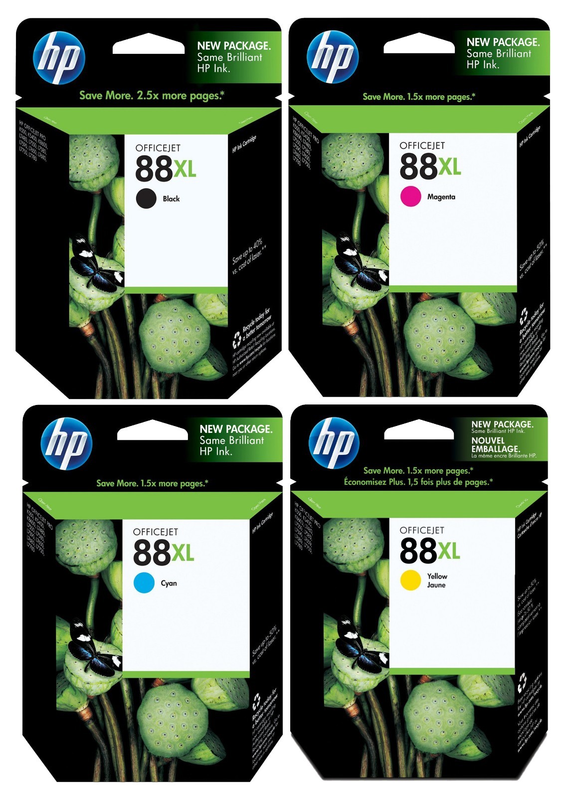 Genuine HP 88XL Ink Cartridge 4-Pack for Officejet Pro K5400 K550 K8600