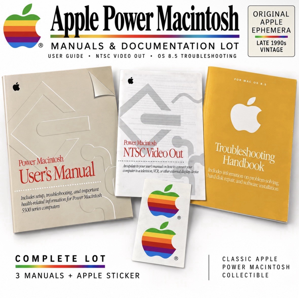 VTG Lot 3 Apple Power Macintosh User Guide NTSC Video Out OS 8.5 Manual Stickers