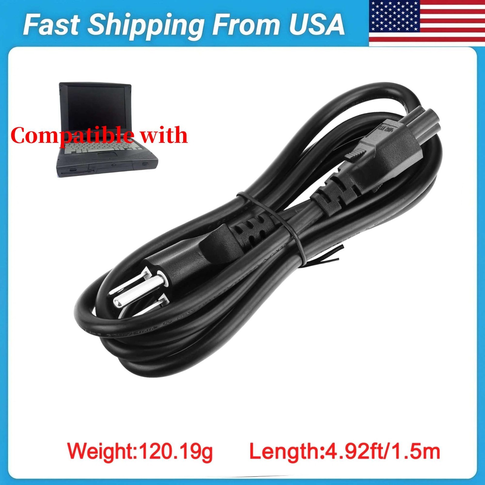 5ft 3 Prong AC Power Cord Cable Lead for COMPAQ Armada 1700 1750 Laptop Adapter