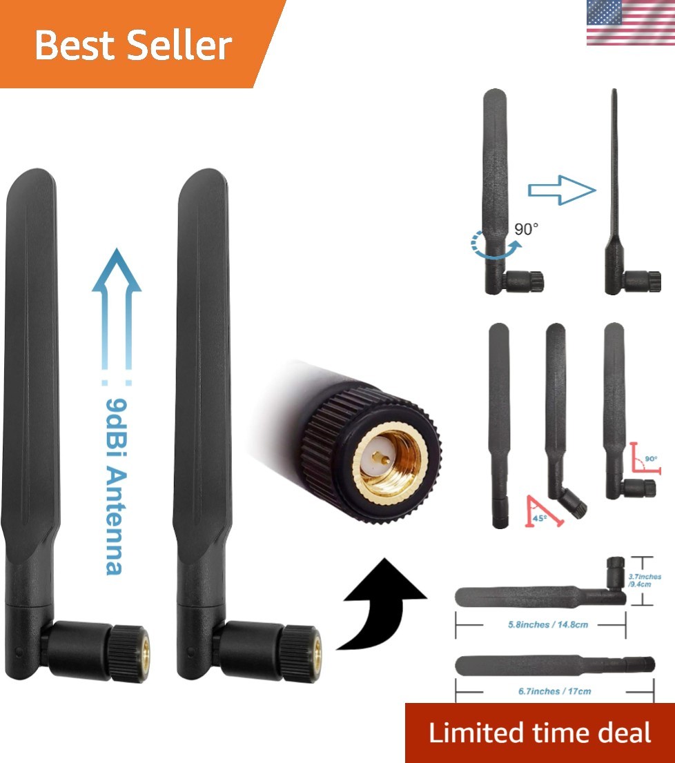 Compact 9dBi Omni-Directional 4G LTE Antenna with SMA Male Connector, 2 Pack