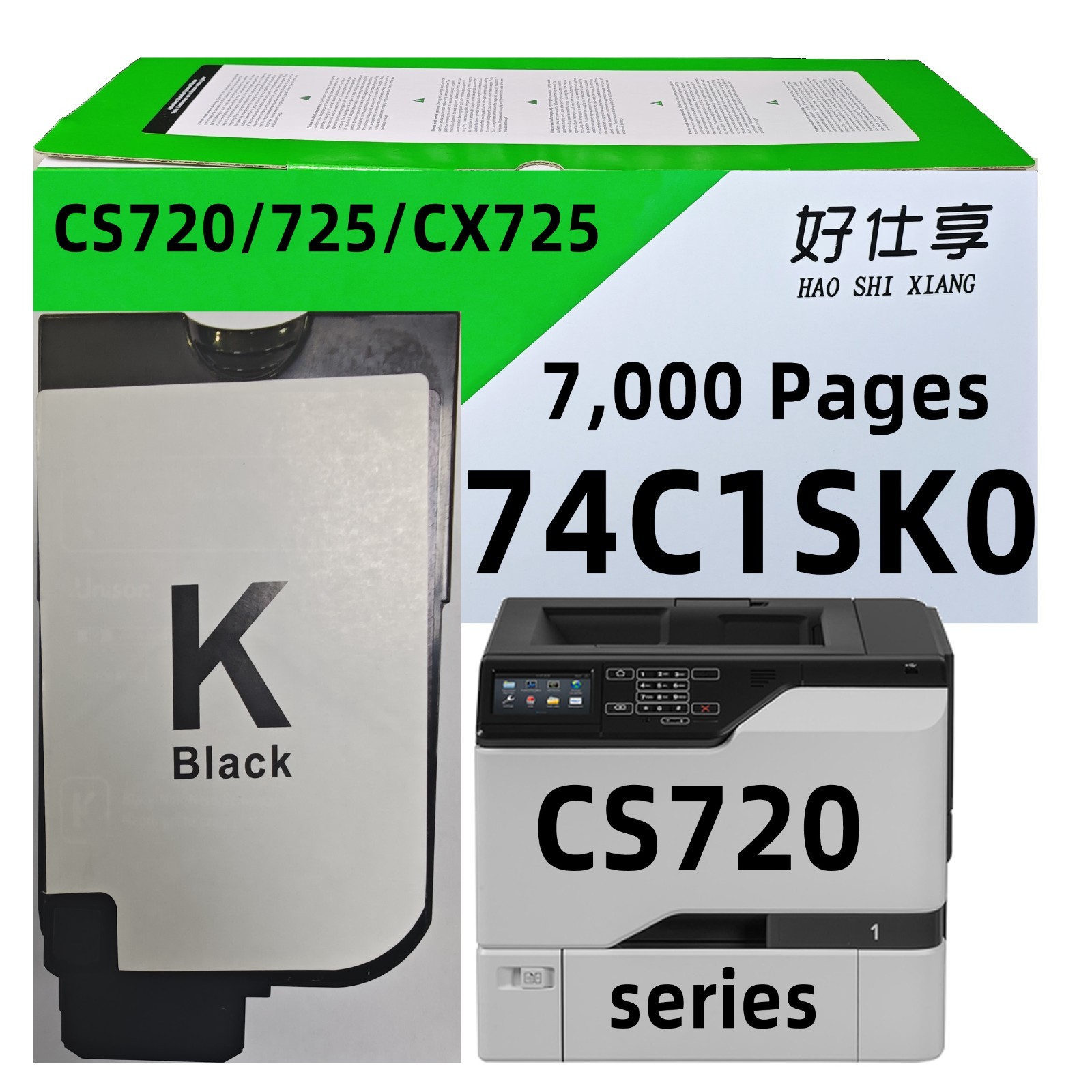 74C1SK0 Black Toner Cartridge Compatible for Lexmark CS720 CS725 CX725 Printer