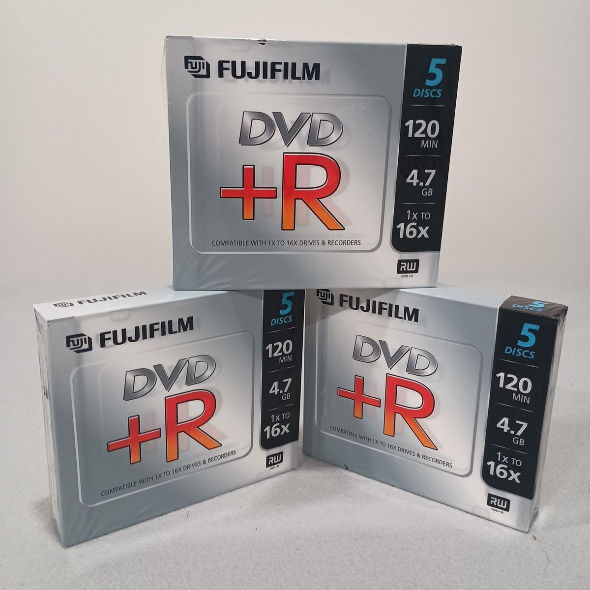 3 Packs of 5 Disc Pack Fujifilm DVD+R  4.7 GB 120 Min 1X To 16X Sealed New 