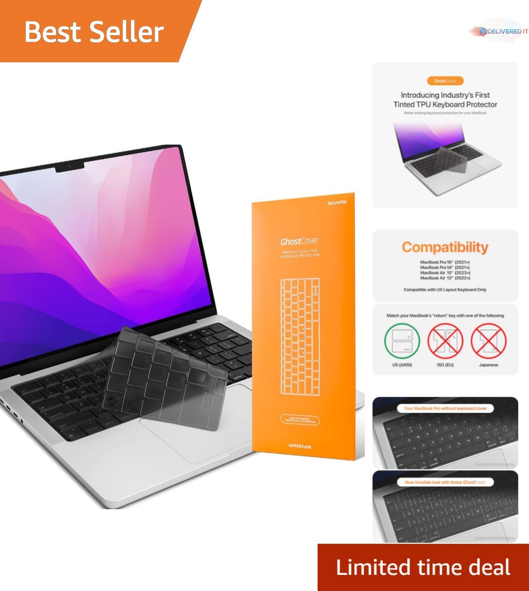 Keyboard Cover TPU Tinted Ultra Thin Compatible with MacBook Pro 14 16 M1 M2 ...