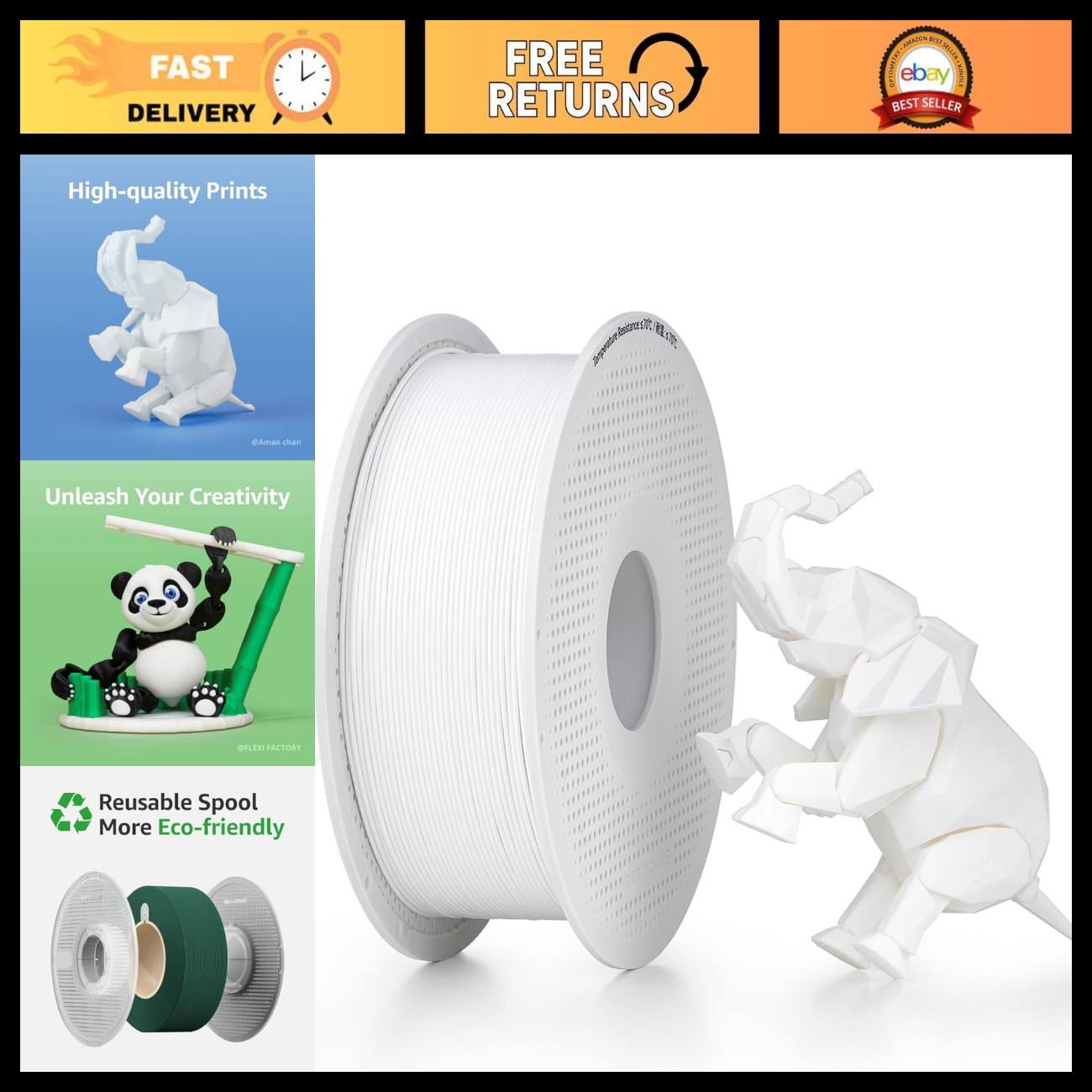 High-Quality 1.75mm PLA 3D Printer Filament 1kg Spool - Jade White, RFID Enabled