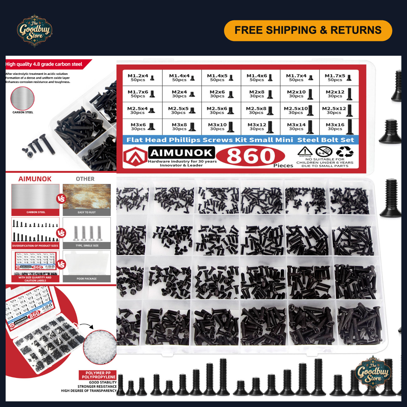 860Pcs Computer Screws Kit M1.2-M3 for Laptop & PC Repair, Hardware Fasteners