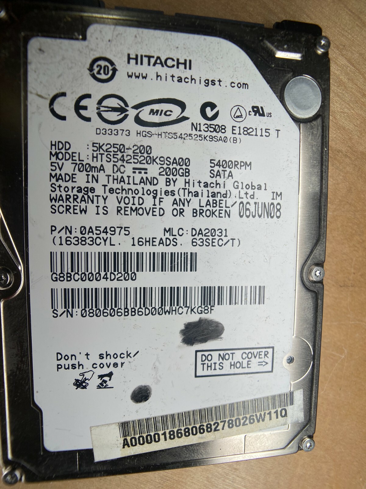 HITACHI HTS542520K9SA00  (PARTS ONLY)