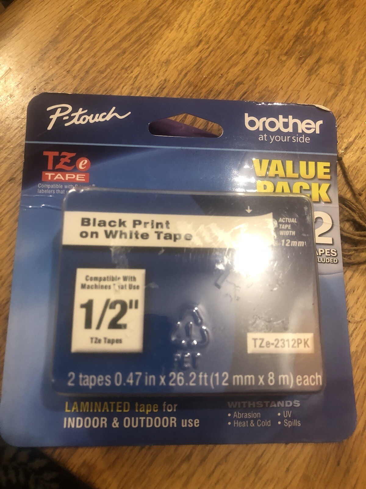 Brother P-touch TZ231  2PK 12mm 1/2" inch black on white TZ P-Touch tape