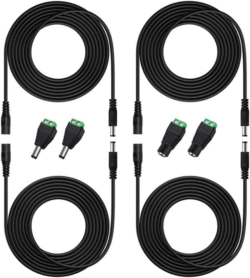 4PCS 10Ft(3M) 12V DC Power Extension Cable with Power Jack Adapter Connectors(2 