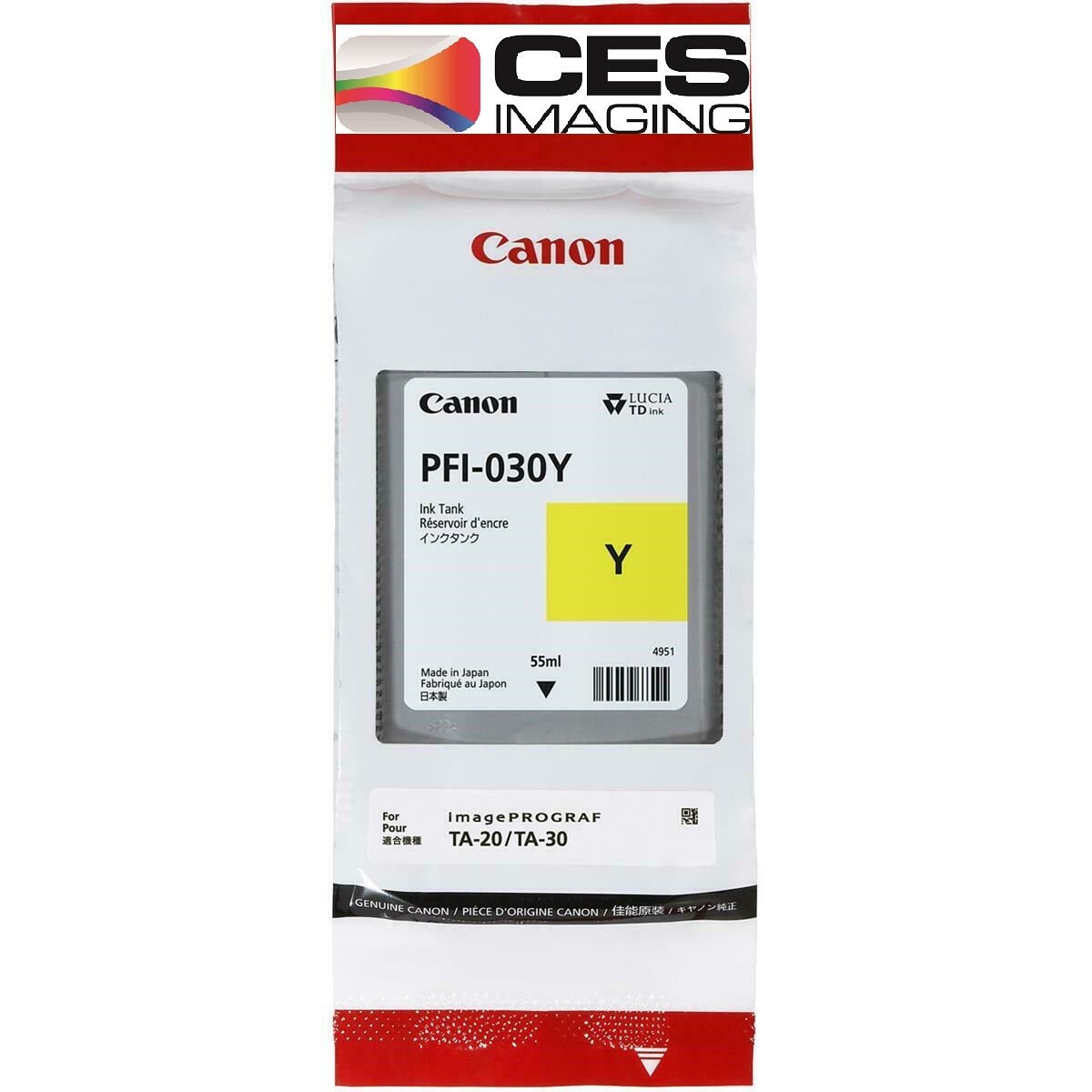 Canon PFI-030Y Pigment Yellow 55ml Ink Tank for imagePROGRAF TA-20 TA-30