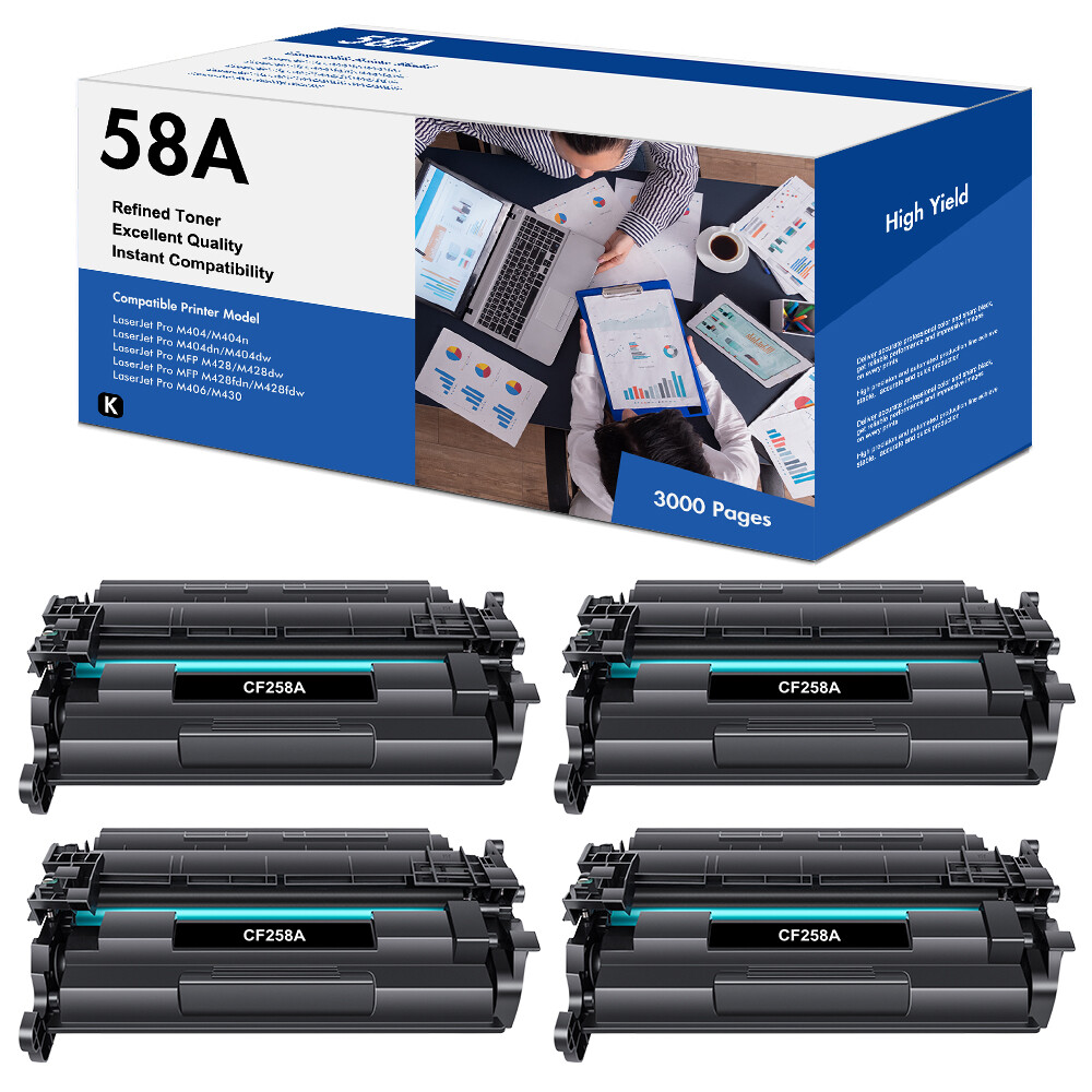 4PK CF258A 58A Toner for HP LaserJet Pro M404 M404n M404dn MFP M428fdw NO CHIP