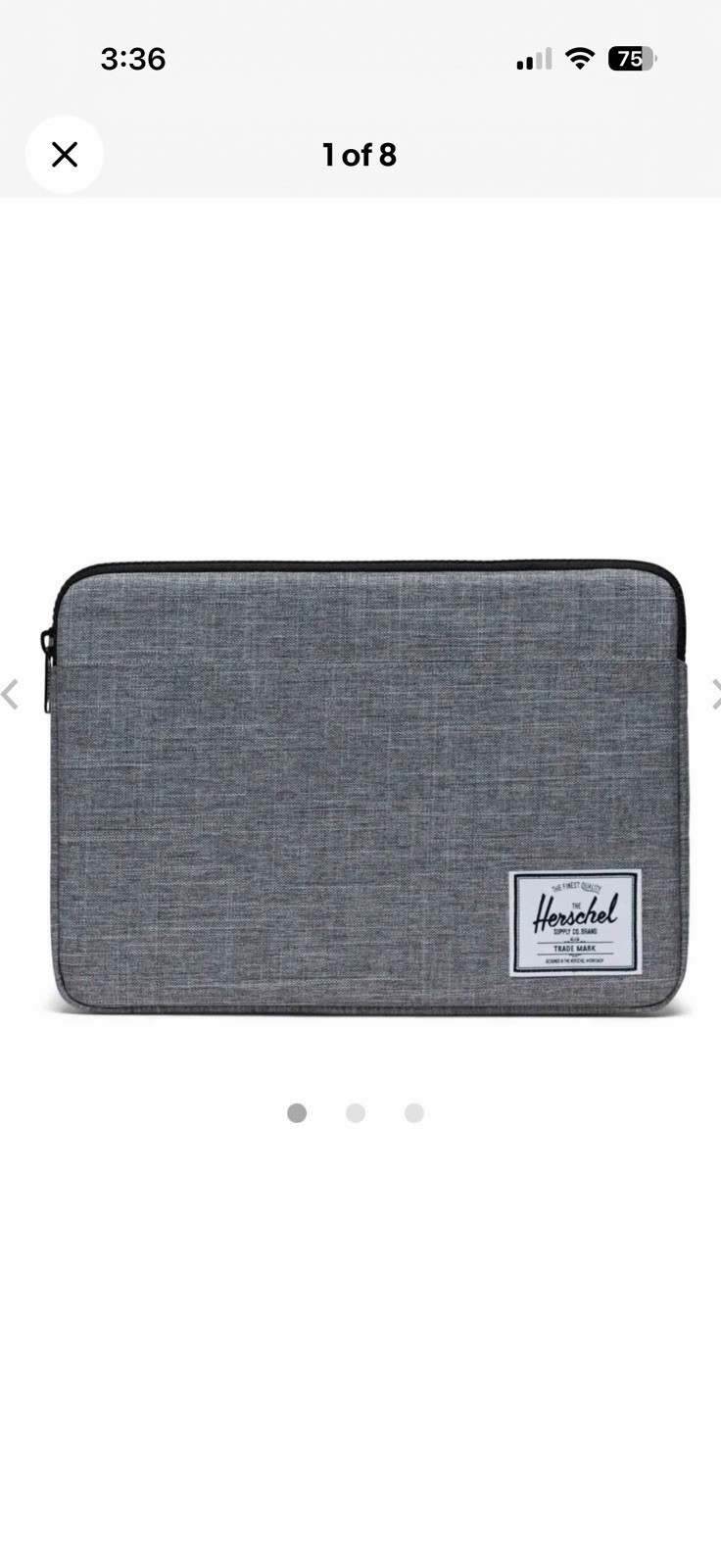 Herschel Anchor Sleeve 13 Inch Laptop Sleeve Case in Raven Crosshatch Gray NWOTS