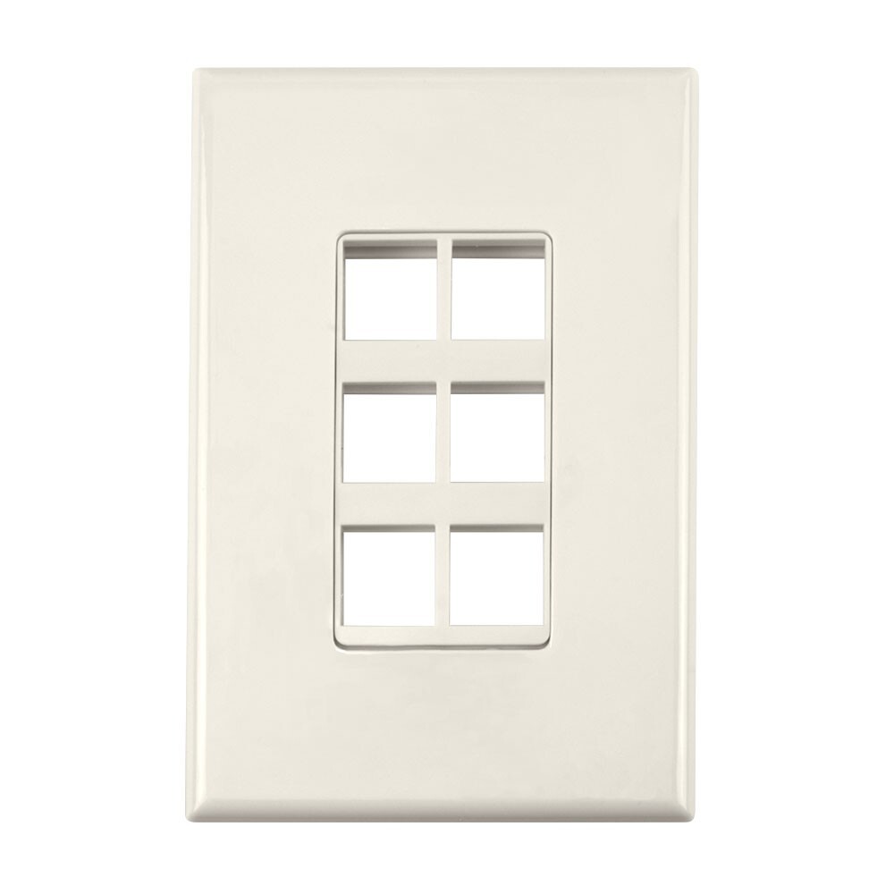 Construct Pro 6-Port Keystone Wall Plate with Screwless Face (Light Almond)