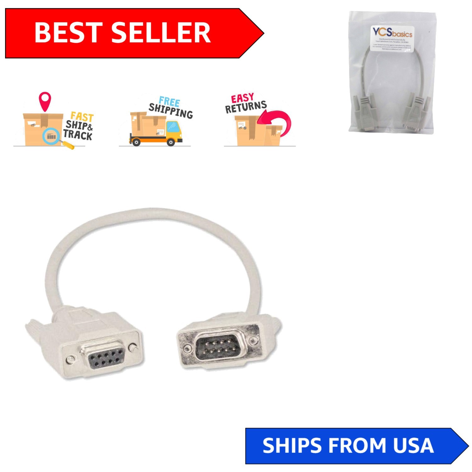 Light Gray 1 Ft DB9 9 Pin Serial Extension Cable - Ideal for Labs and Industry