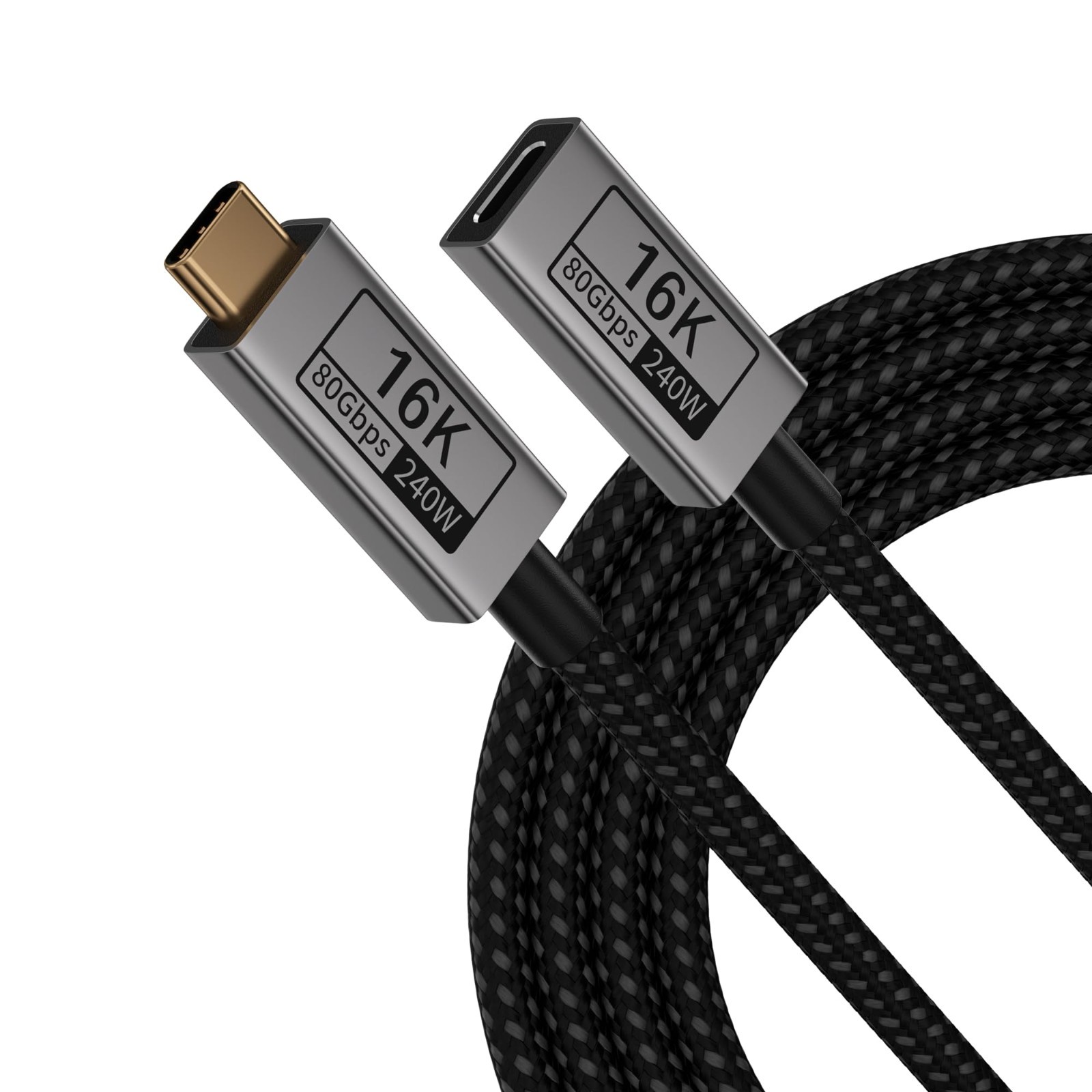 USB-C Male to Female Extension Cable 6.6ft 80Gbps 240W Thunderbolt 3/4/5