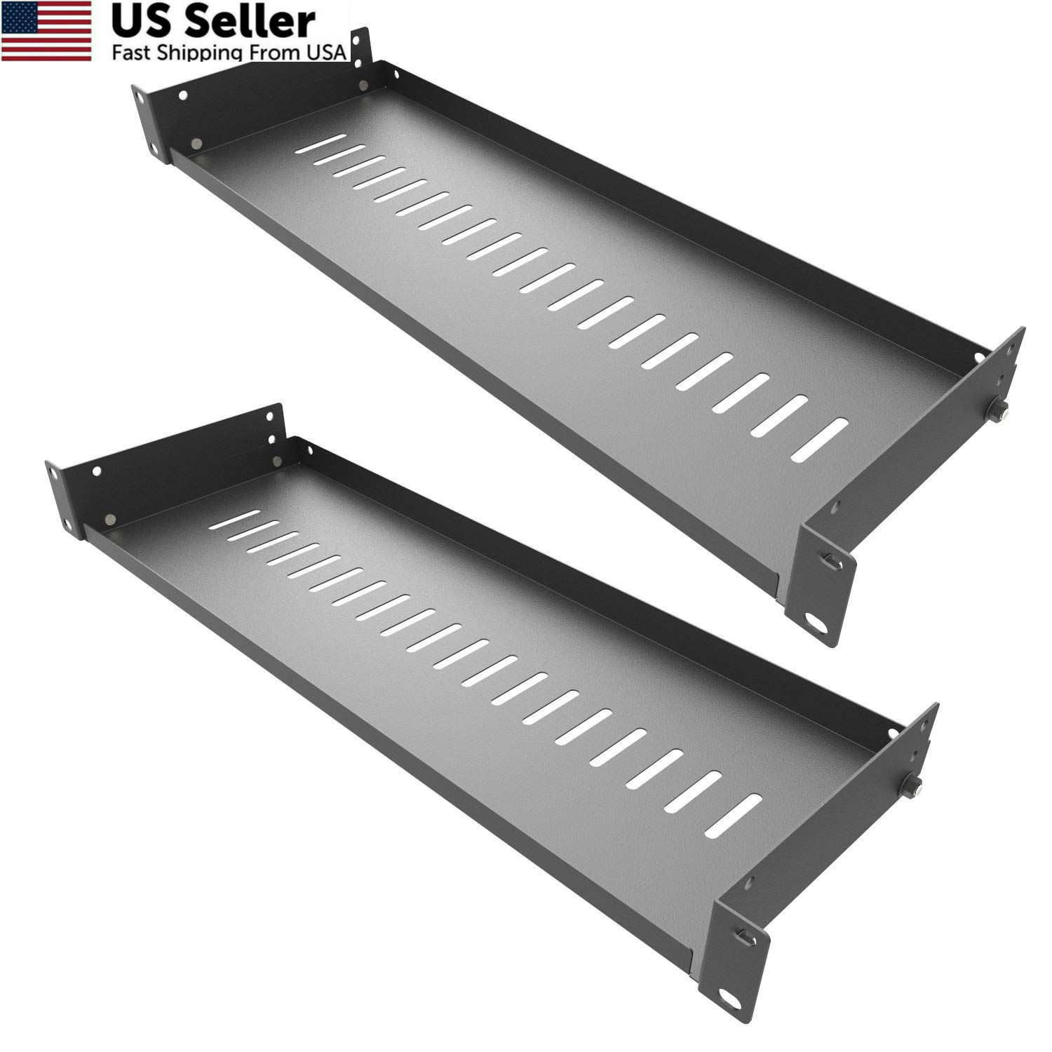 Jingchengmei 2 Pack of 1U Vented Cantilever Server Rack Mount 6V2PC, black