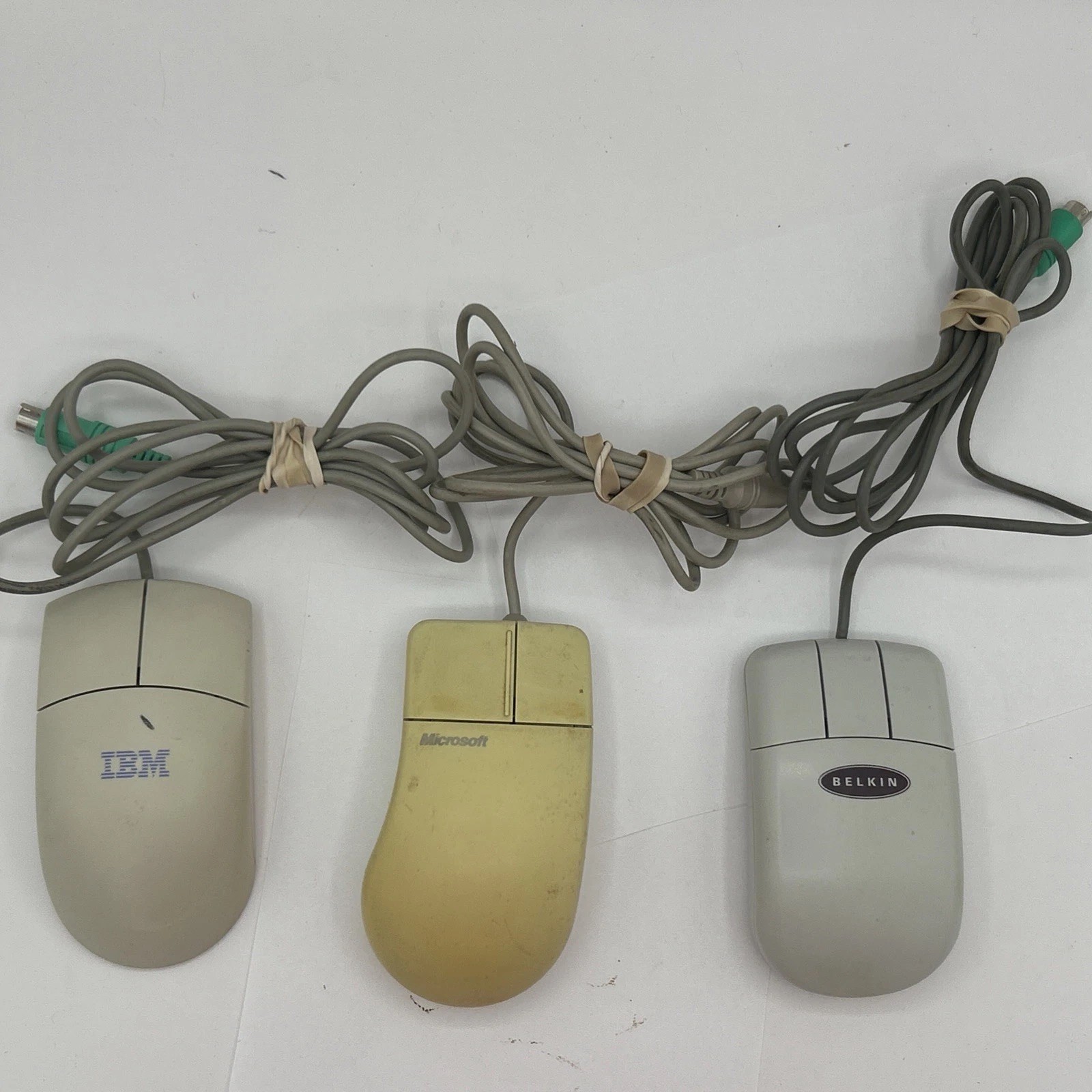 Vintage Computer Mouse Lot Of Three IBM Microsoft 52695 Belkin F8E201 Untested