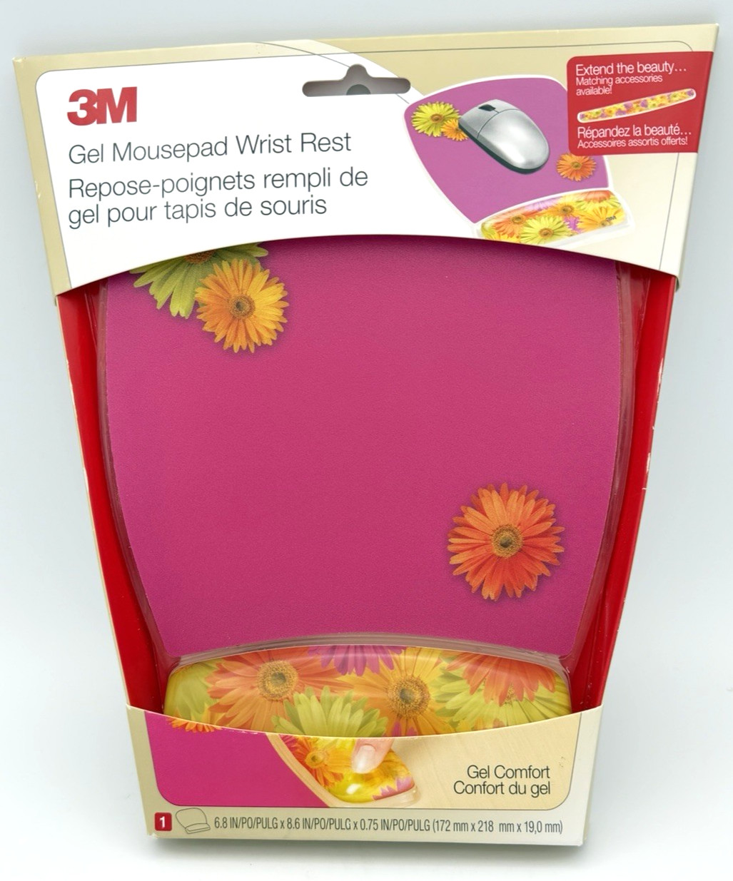 3M Precise Mouse Pad with Gel Wrist Rest Daisy Design Hot Pink New MW308DS