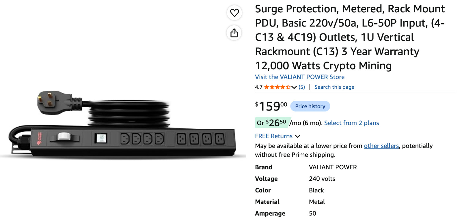 Valiant Power PDU-IEC Series 1U Rackmount PDU 12x IEC C13/C14 220V 50A