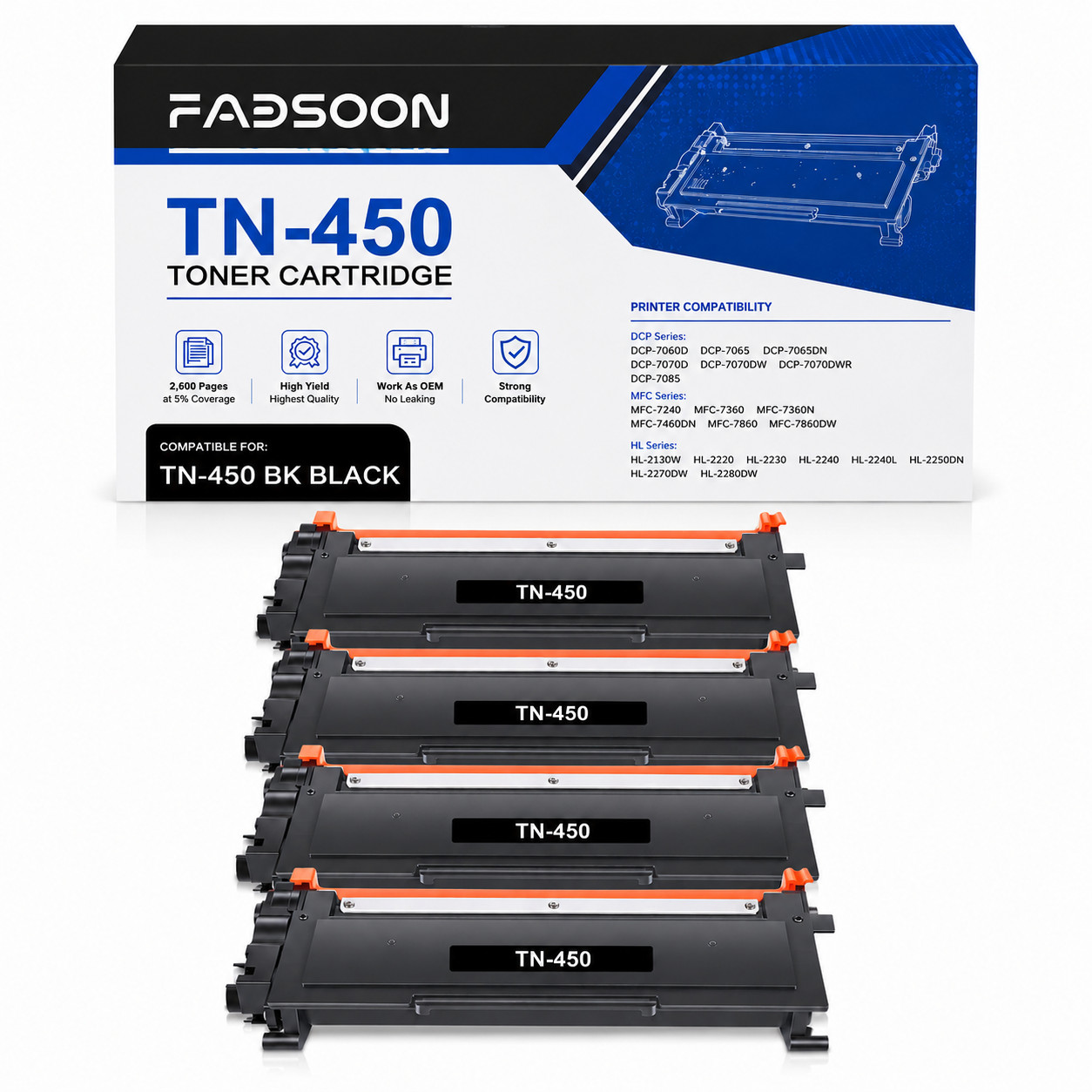 TN450 4PK Black Toner for IntelliFax-2840 IntelliFAX-2940 HL-2270DW HL-2280DW bk