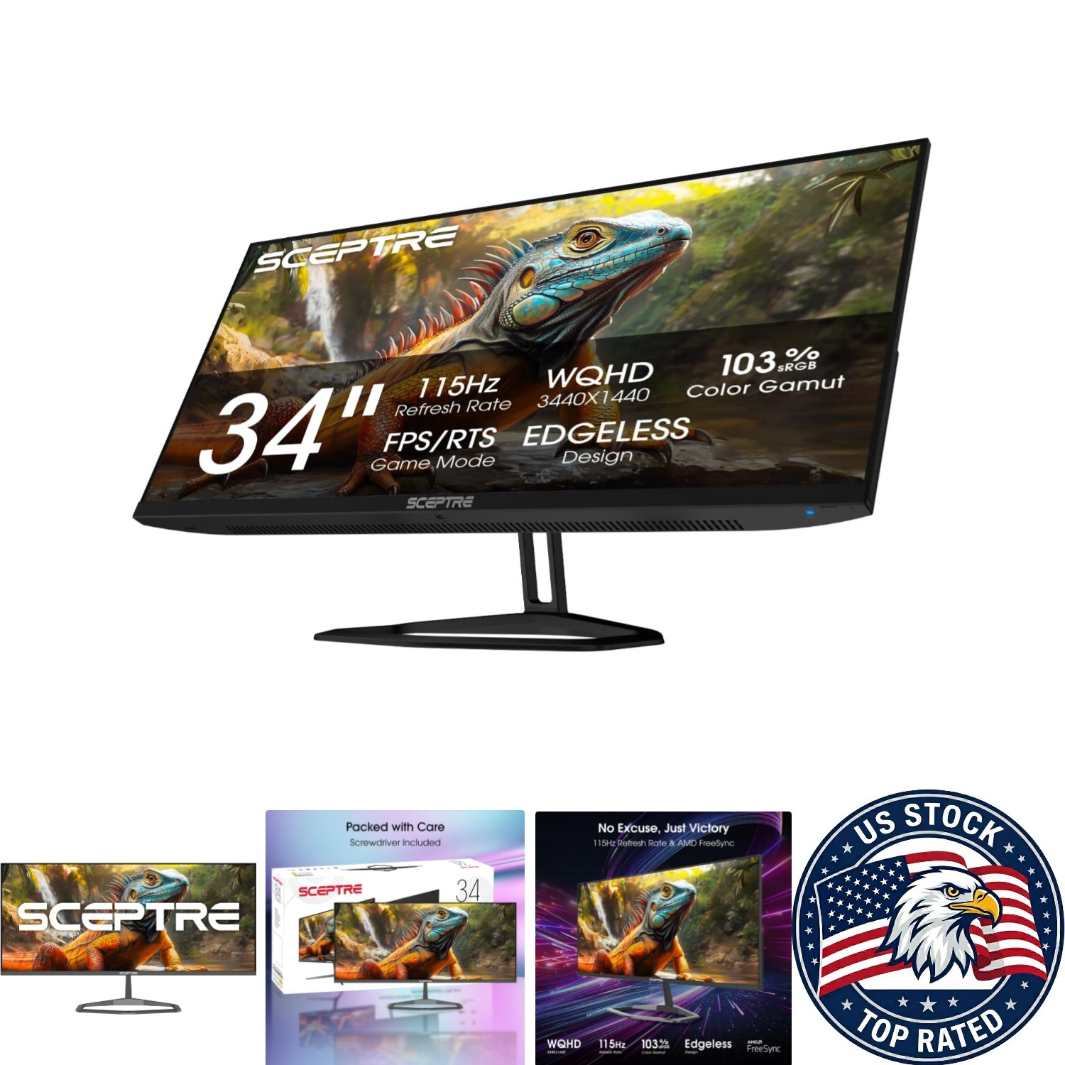 34-Inch Ultrawide Monitor - Stunning 3440x1440, Built-in Audio, Eye-Friendly
